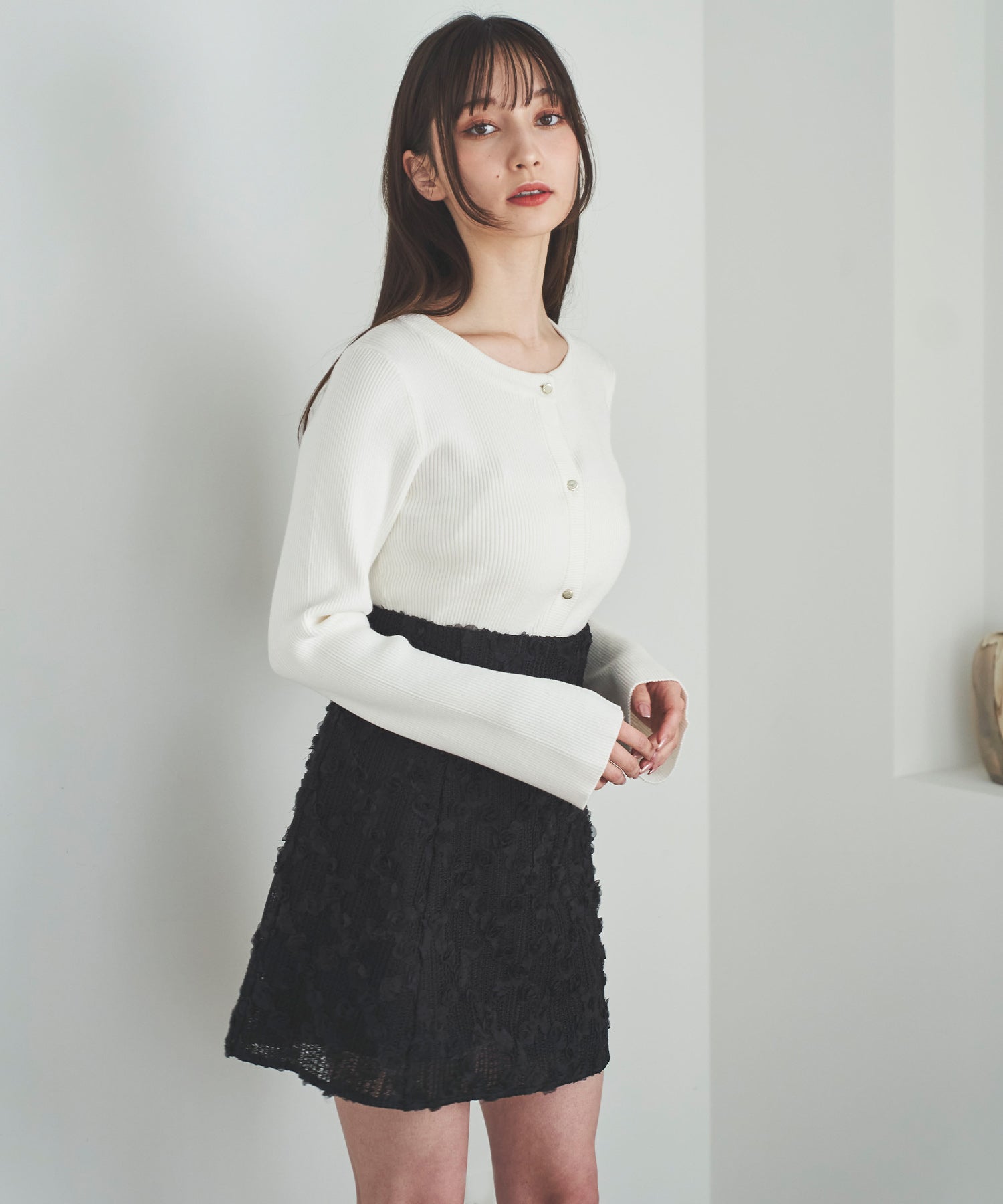 トランテアン ソン ドゥ モード 31 Sons de mode フラワーチュールミニスカート （ブラック） BLACK