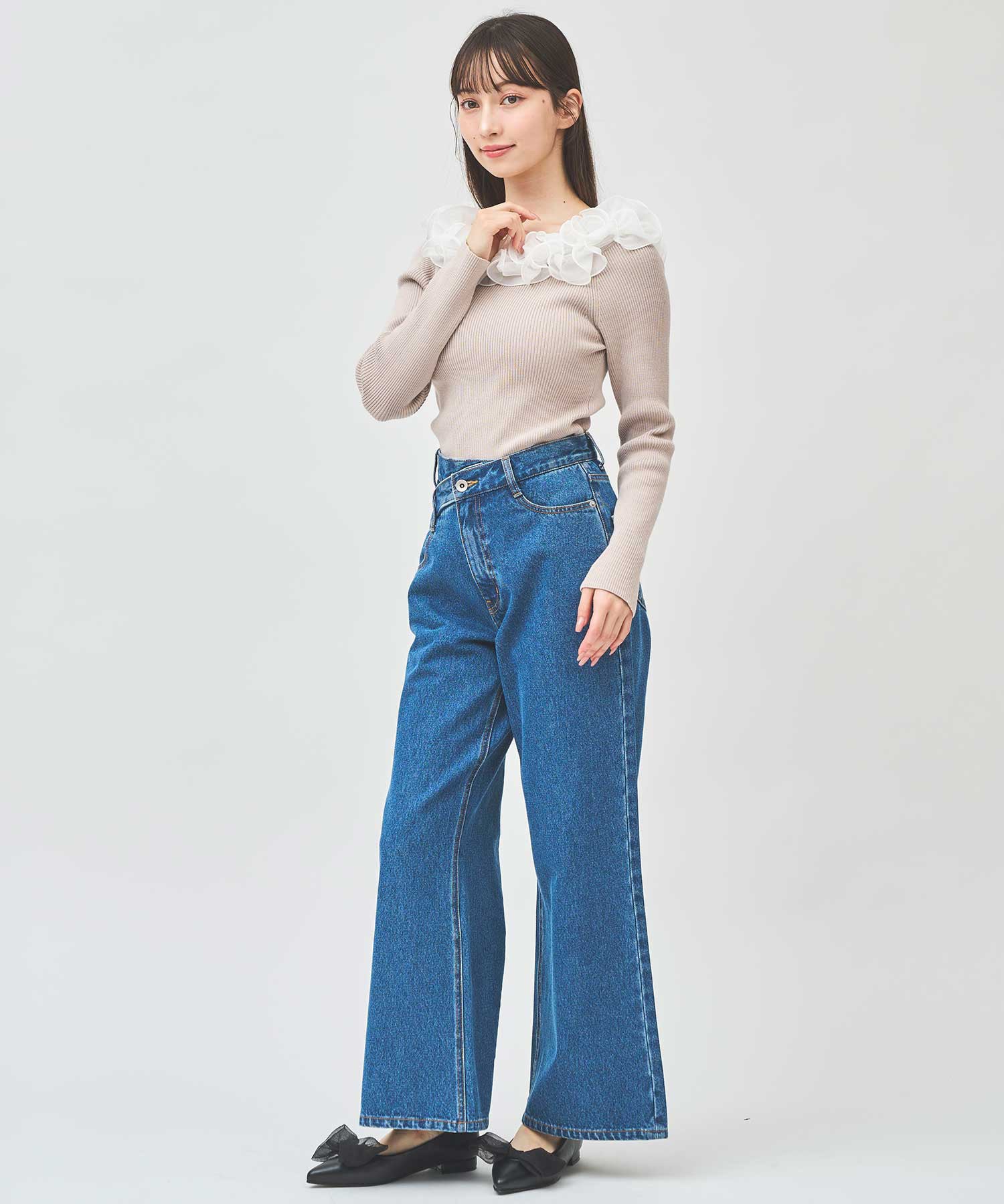トランテアン ソン ドゥ モード 31 Sons de mode ウエストデザインデニムワイドパンツ （ブルー） BLUE