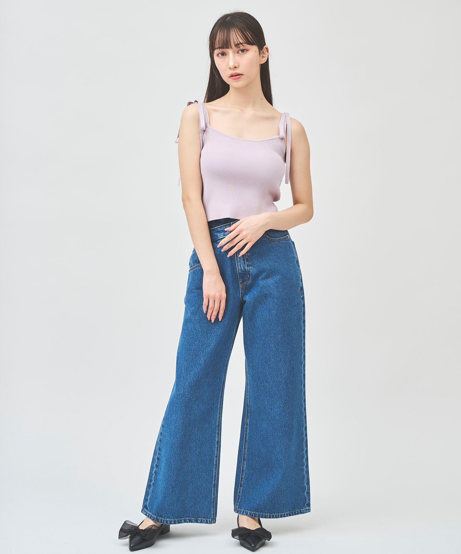 トランテアン ソン ドゥ モード 31 Sons de mode ウエストデザインデニムワイドパンツ （ブルー） BLUE