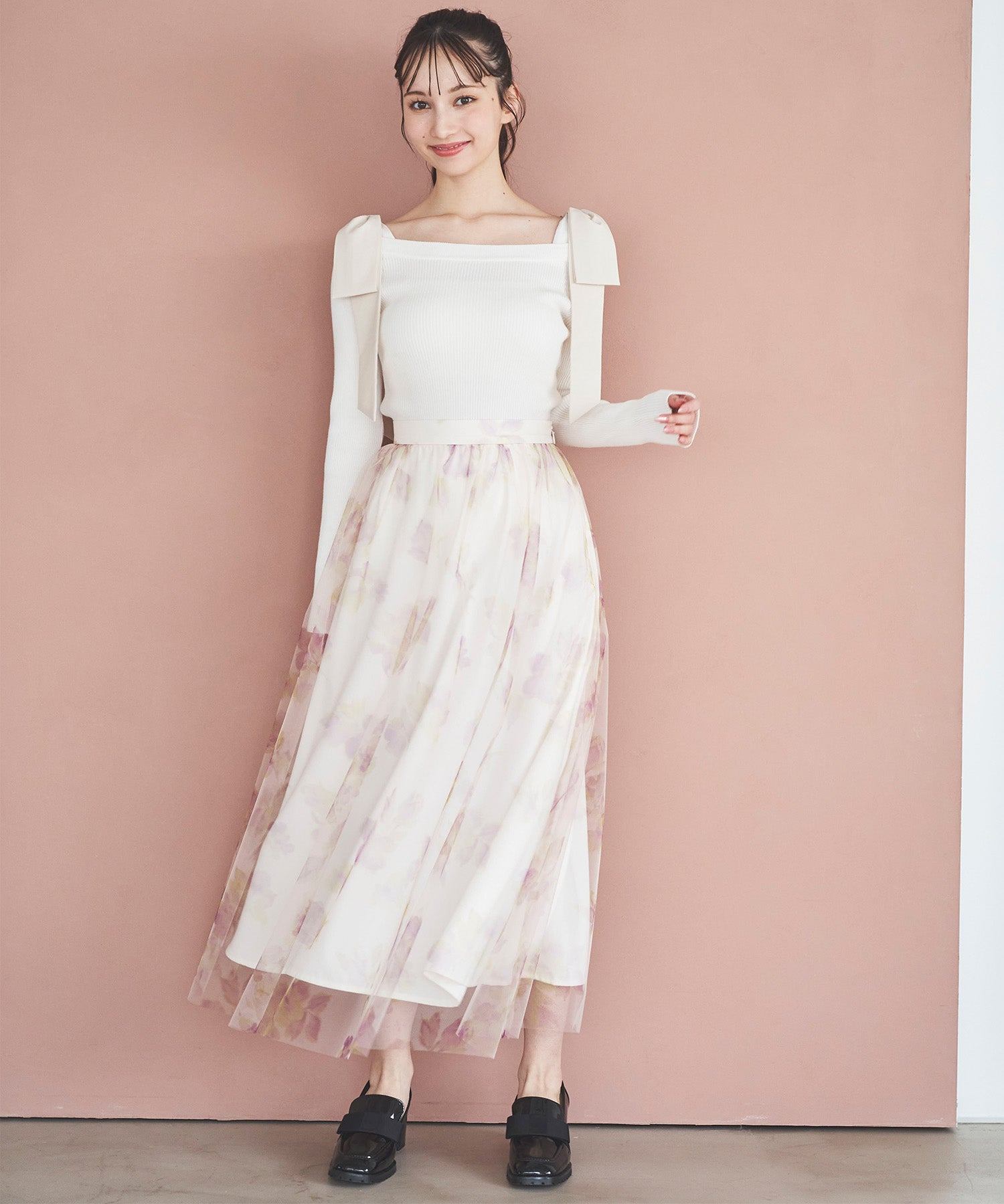 トランテアン ソン ドゥ モード 31 Sons de mode フラワープリントチュールスカート （オフベージュ） OFF-WHITE