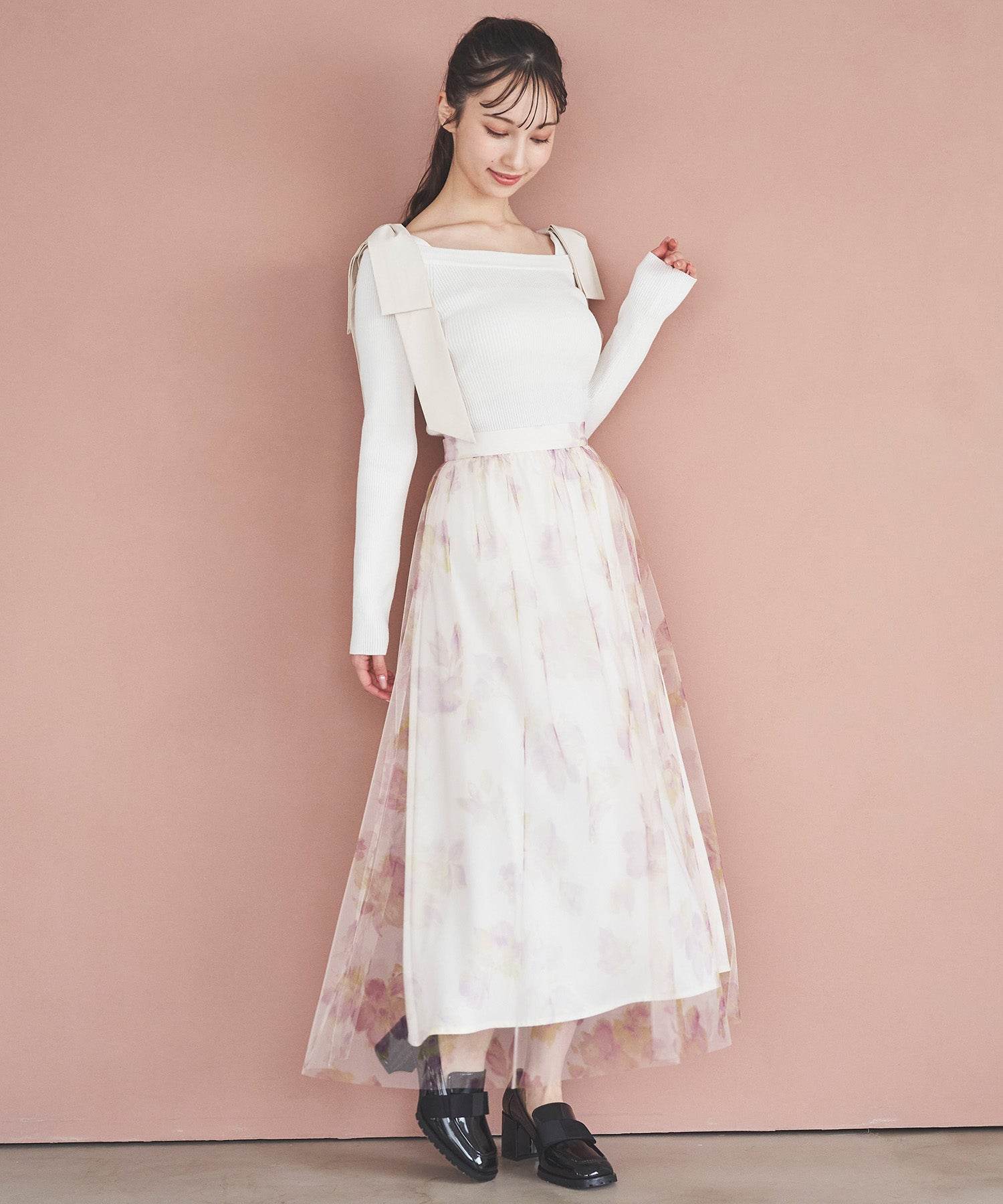 トランテアン ソン ドゥ モード 31 Sons de mode フラワープリントチュールスカート （オフベージュ） OFF-WHITE