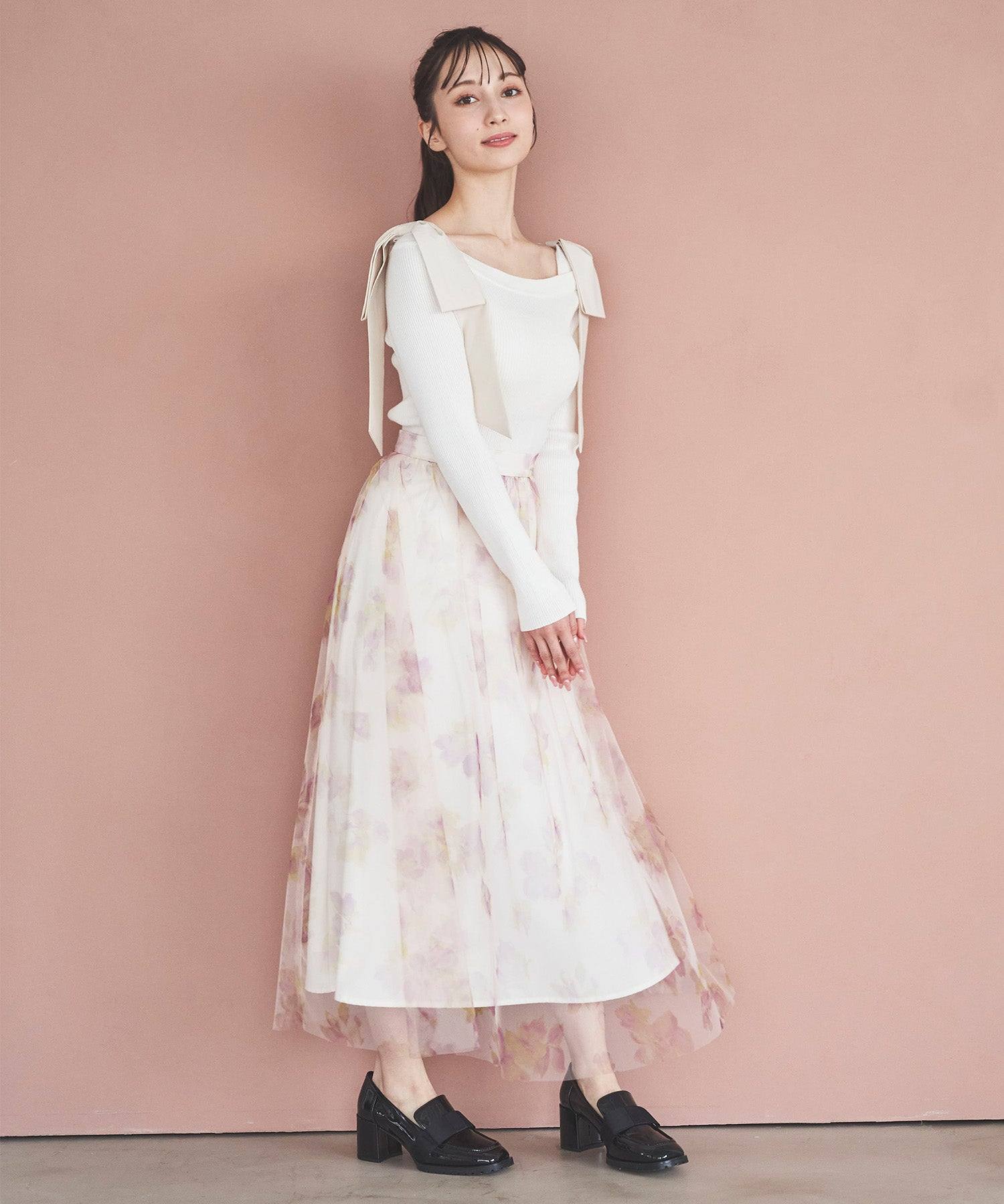 トランテアン ソン ドゥ モード 31 Sons de mode フラワープリントチュールスカート （オフベージュ） OFF-WHITE