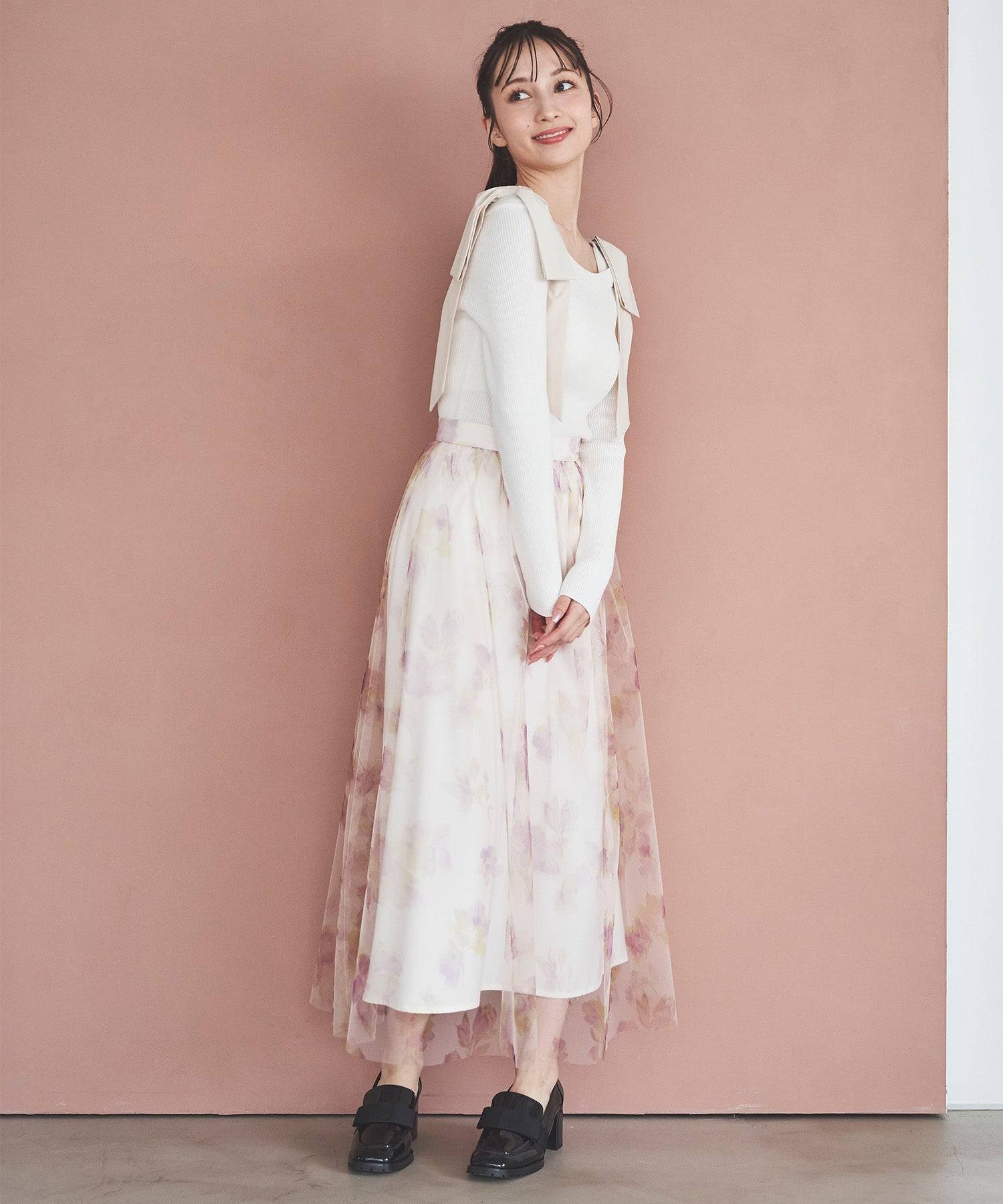 トランテアン ソン ドゥ モード 31 Sons de mode フラワープリントチュールスカート （オフベージュ） OFF-WHITE