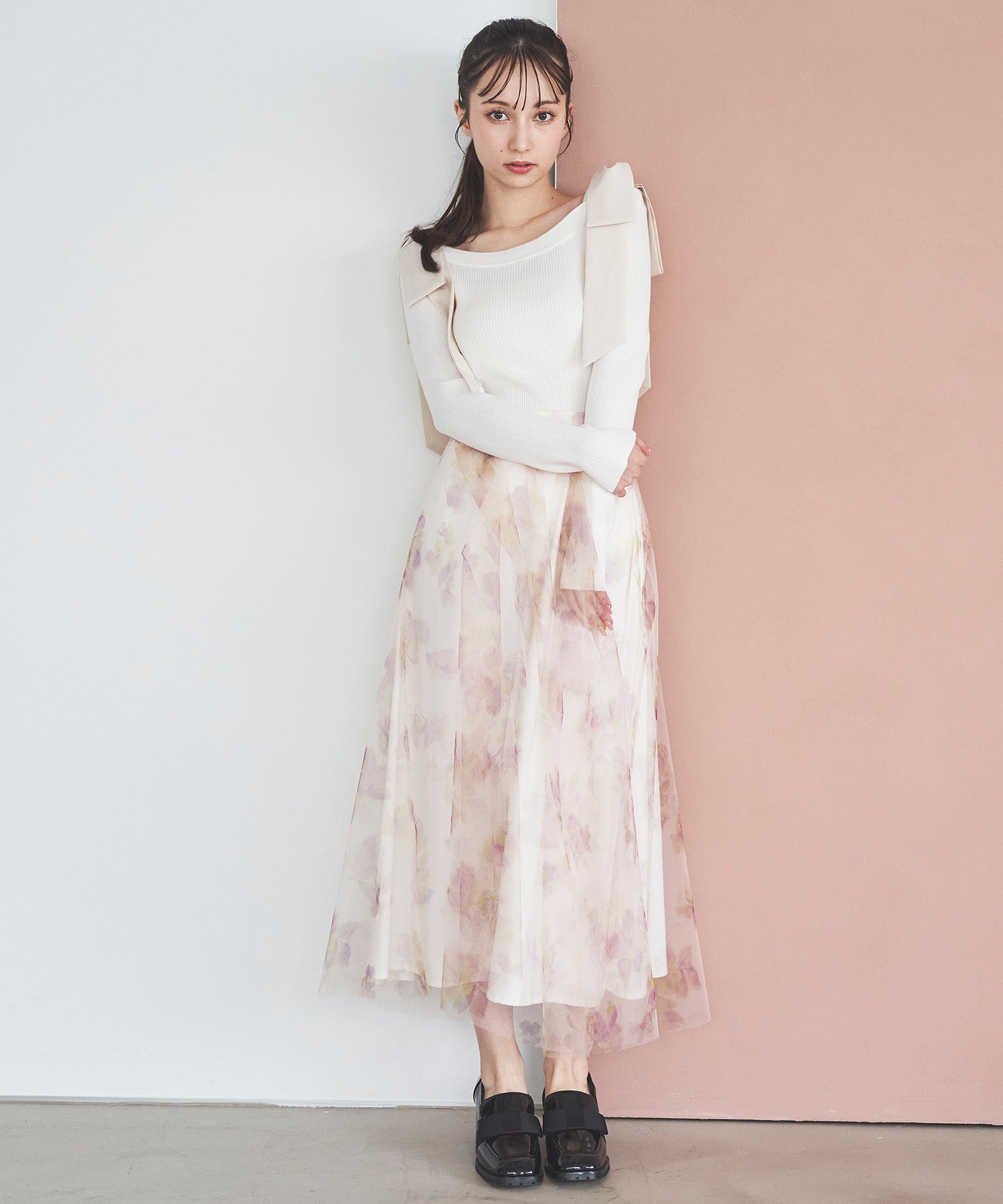 トランテアン ソン ドゥ モード 31 Sons de mode フラワープリントチュールスカート （オフベージュ） OFF-WHITE