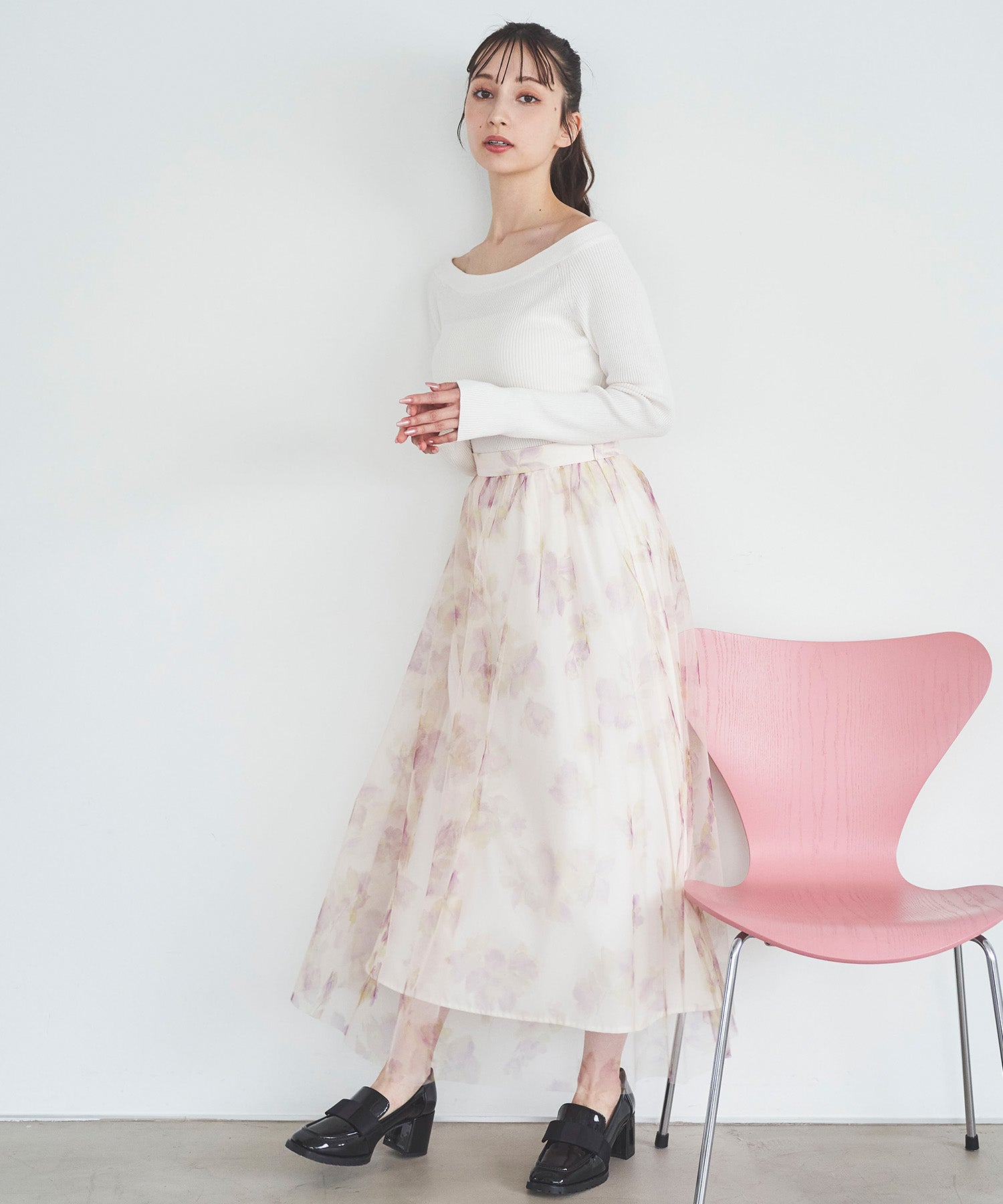 トランテアン ソン ドゥ モード 31 Sons de mode フラワープリントチュールスカート （オフベージュ） OFF-WHITE