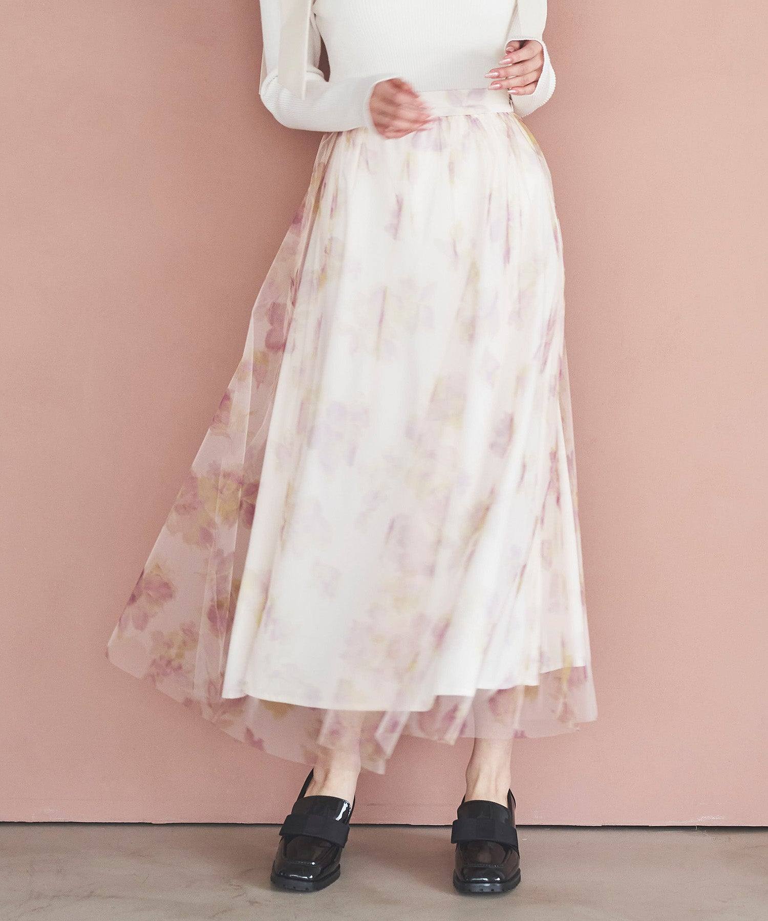 トランテアン ソン ドゥ モード 31 Sons de mode フラワープリントチュールスカート （オフベージュ） OFF-WHITE