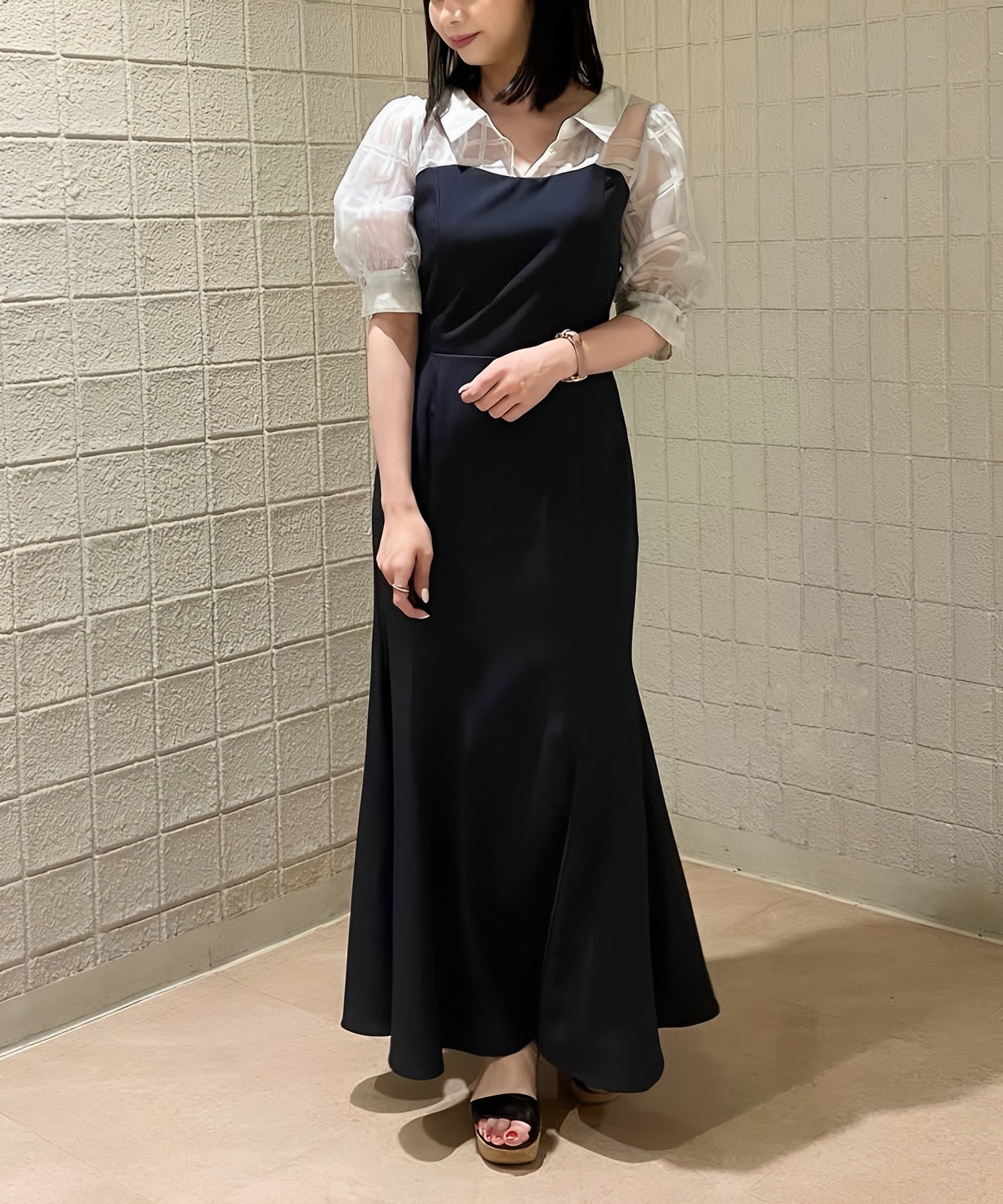 トランテアン ソン ドゥ モード 31 Sons de mode 2025春夏新作 シアーストライプフリルワンピース （BLACK） BLACK