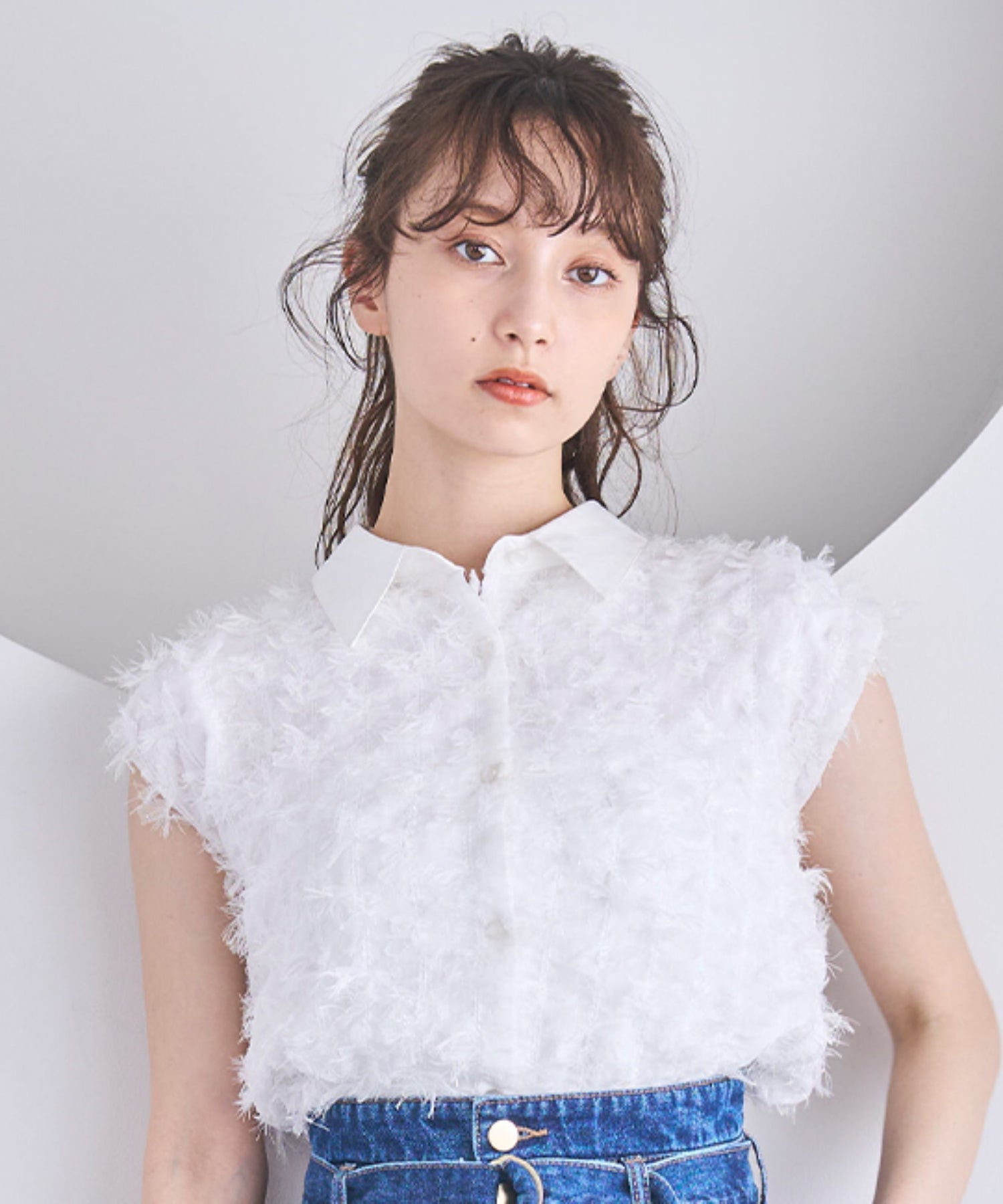 トランテアン ソン ドゥ モード 31 Sons de mode 2025春夏新作 襟付きフリンジリボンチュールブラウス （OFF-WHITE） OFF-WHITE