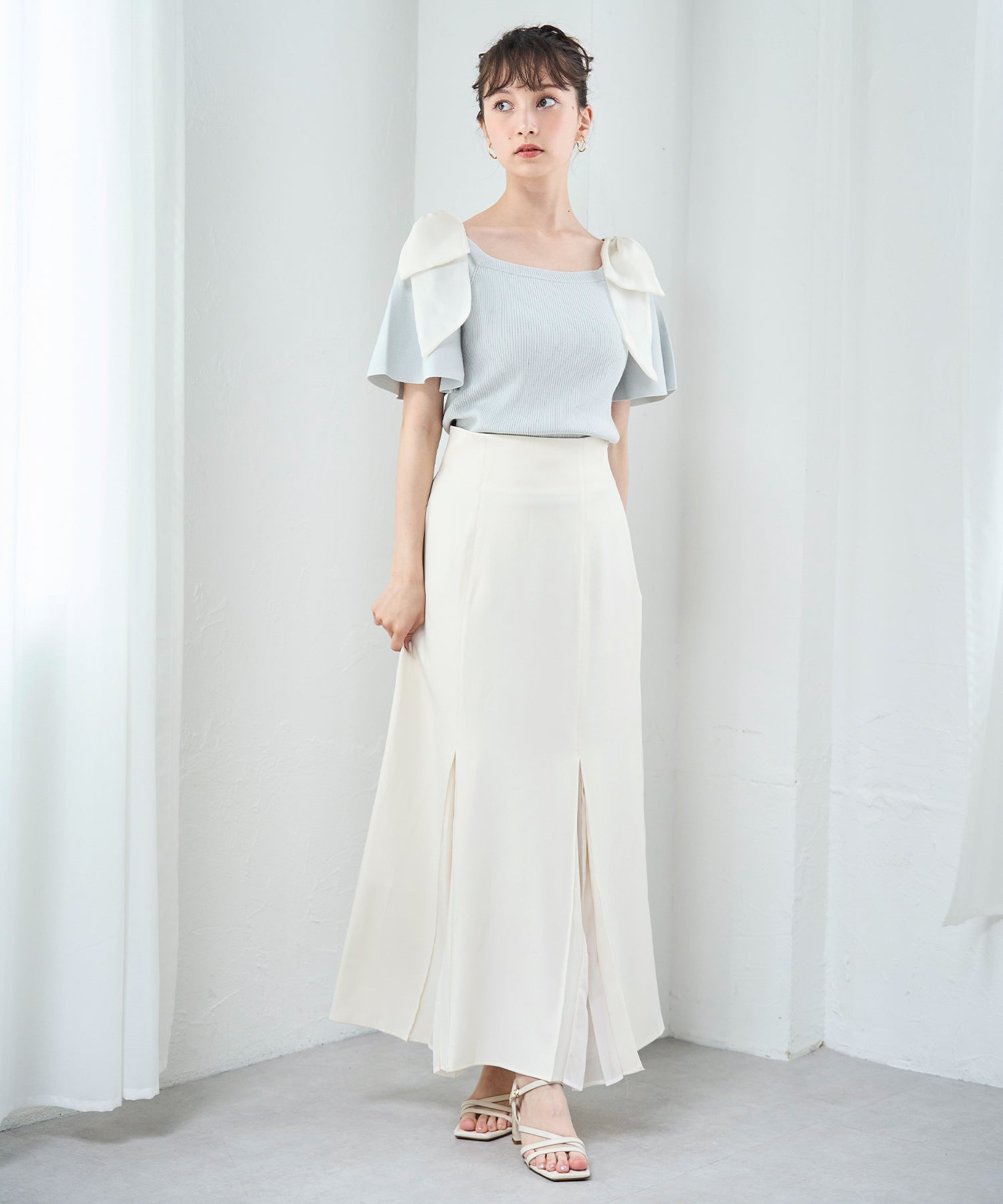 トランテアン ソン ドゥ モード 31 Sons de mode 2025春夏新作 異素材プリーツマーメイドスカート （IVORY） IVORY