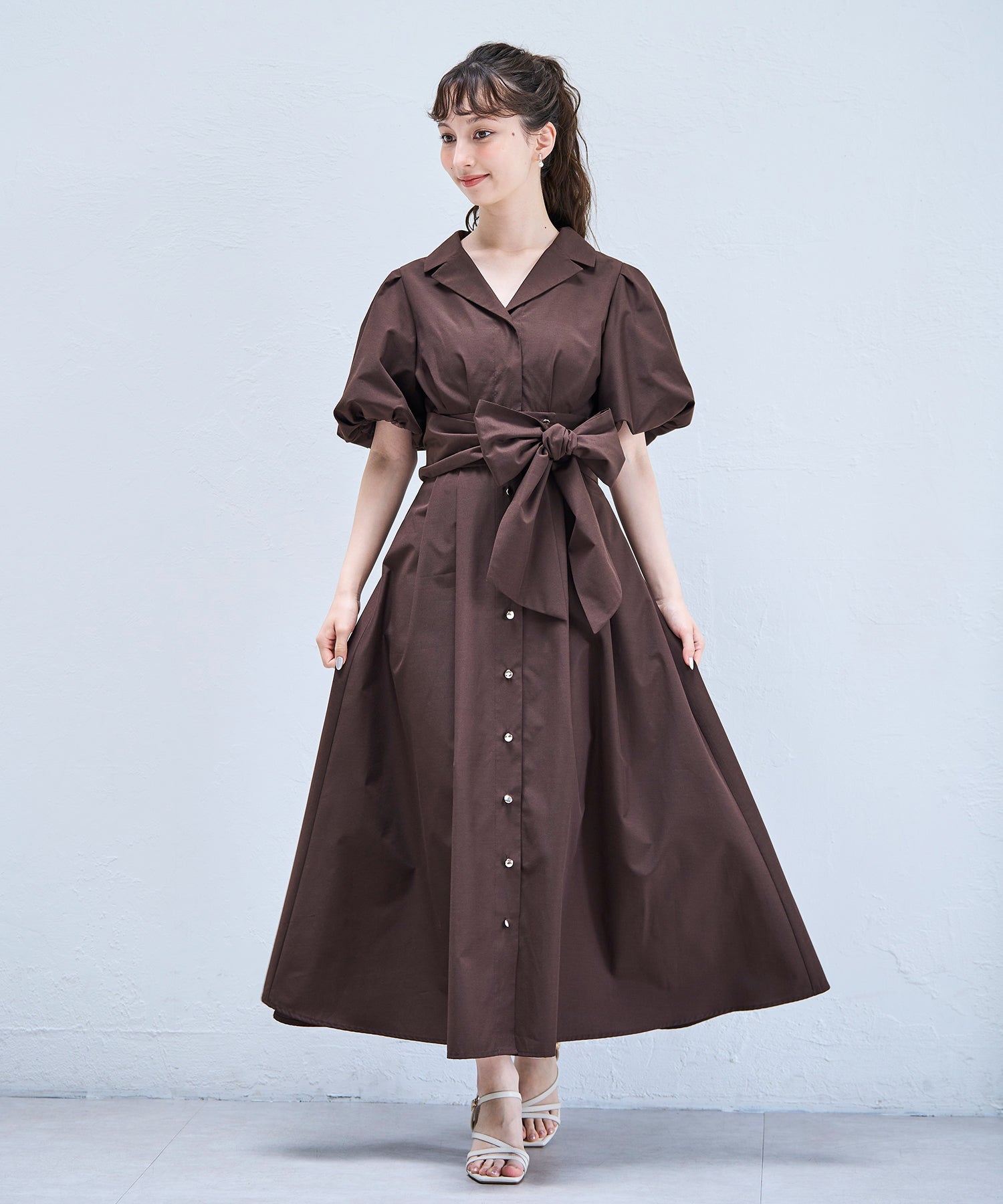 トランテアン ソン ドゥ モード 31 Sons de mode 2025春夏新作 パフスリーブシャツワンピース （BROWN） BROWN