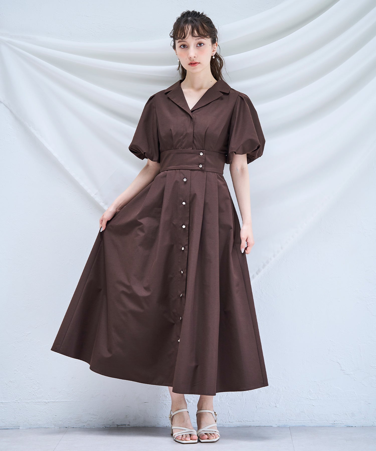 トランテアン ソン ドゥ モード 31 Sons de mode 2025春夏新作 パフスリーブシャツワンピース （BROWN） BROWN