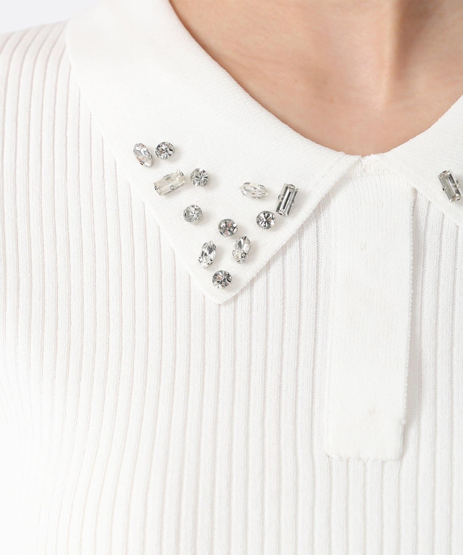 トランテアン ソン ドゥ モード 31 Sons de mode 2025秋冬新作 襟ビジュー付ポロニット （OFF-WHITE） OFF-WHITE