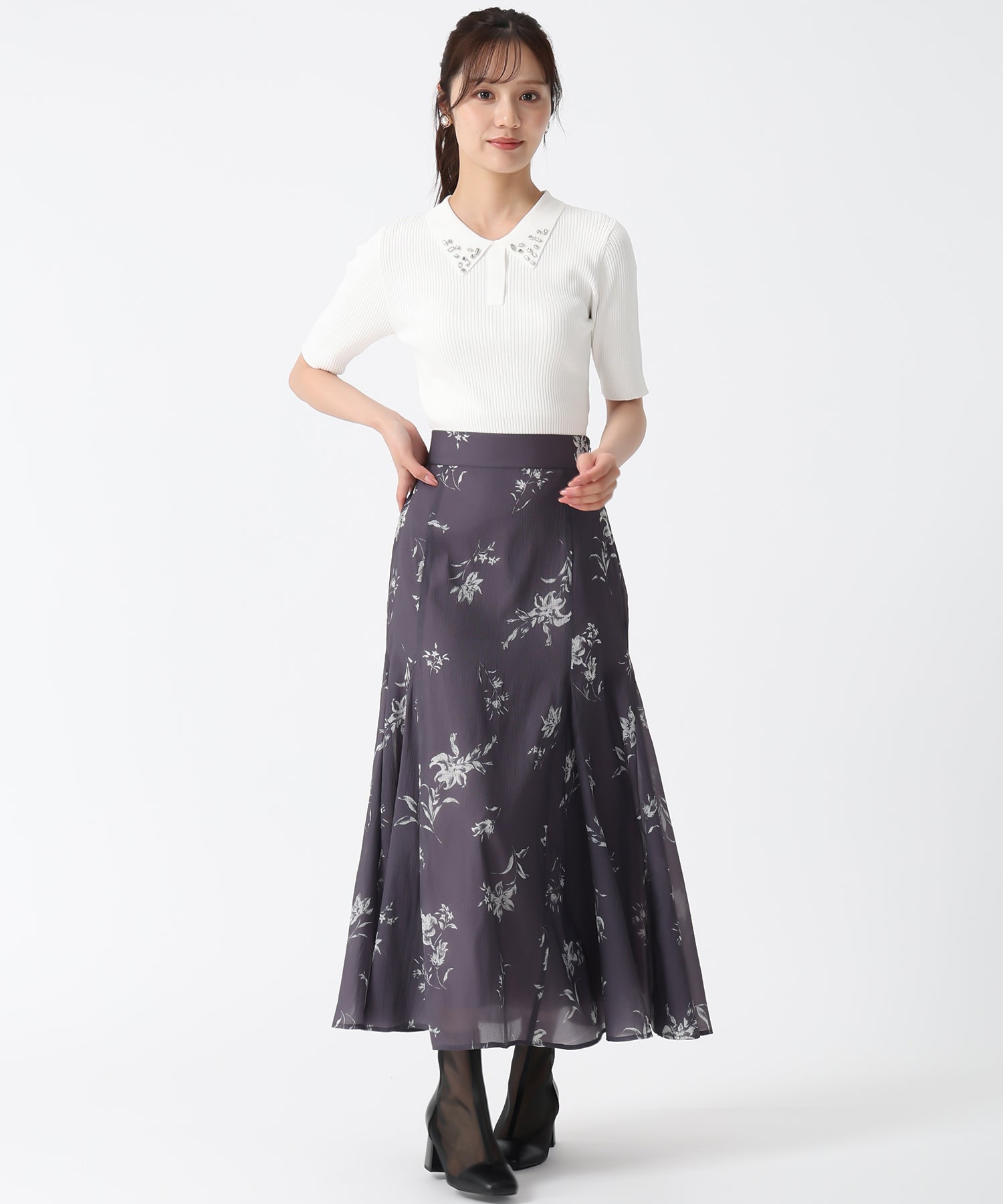 トランテアン ソン ドゥ モード 31 Sons de mode 2025秋冬新作 襟ビジュー付ポロニット （OFF-WHITE） OFF-WHITE