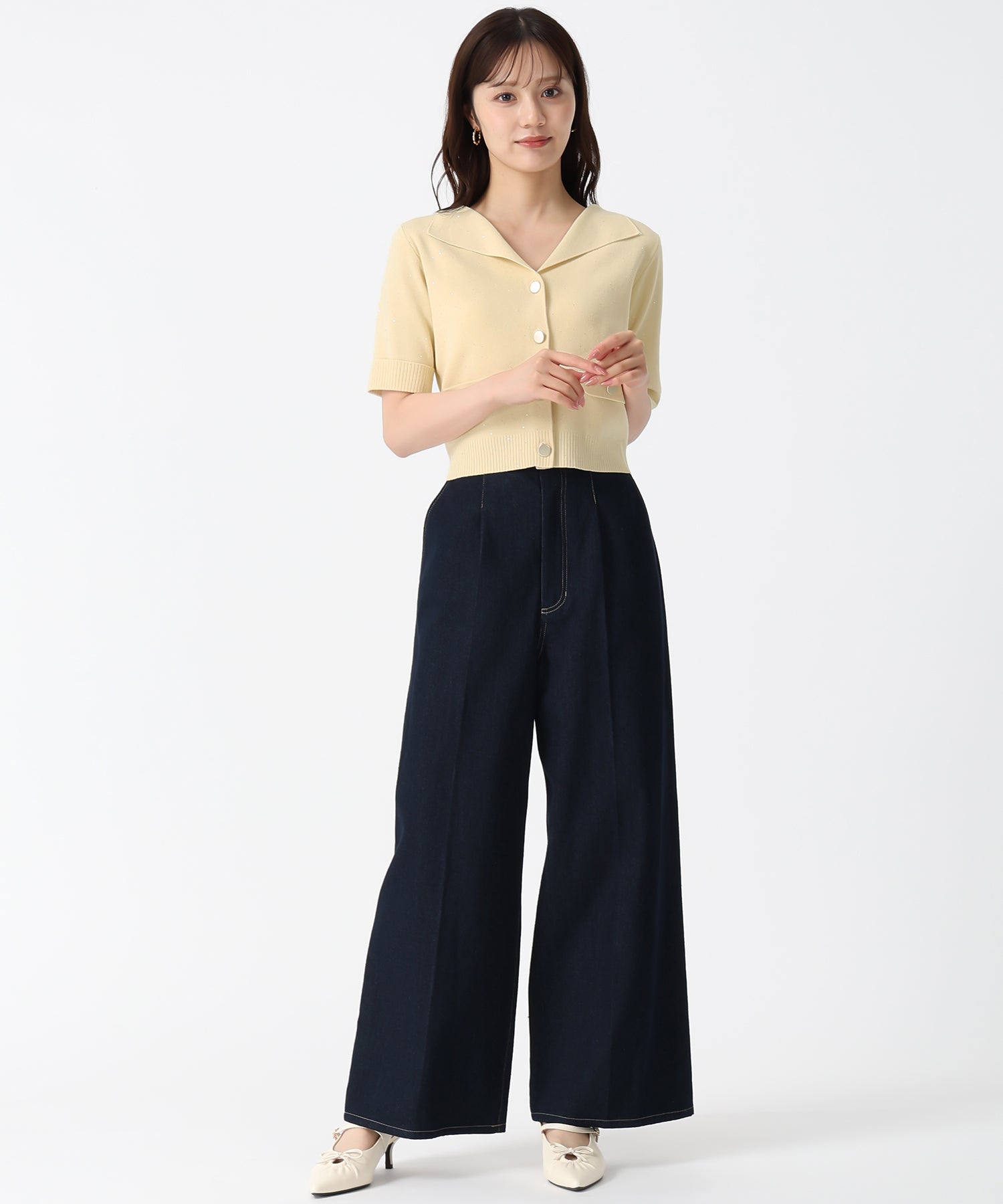 トランテアン ソン ドゥ モード 31 Sons de mode 2025秋冬新作 襟付きスパンコールカーディガン （OFF-WHITE） OFF-WHITE