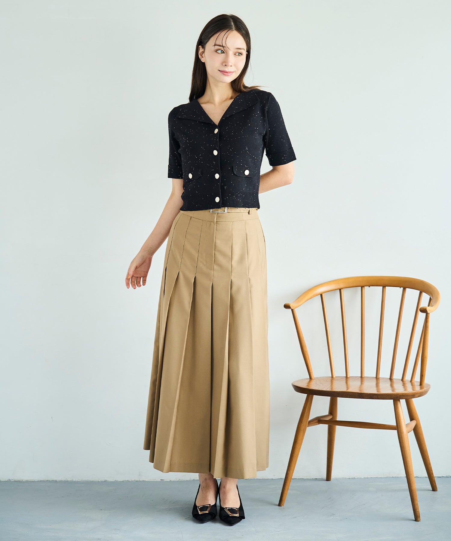 トランテアン ソン ドゥ モード 31 Sons de mode 2025秋冬新作 セミフレアプリーツスカート （CAMEL） CAMEL