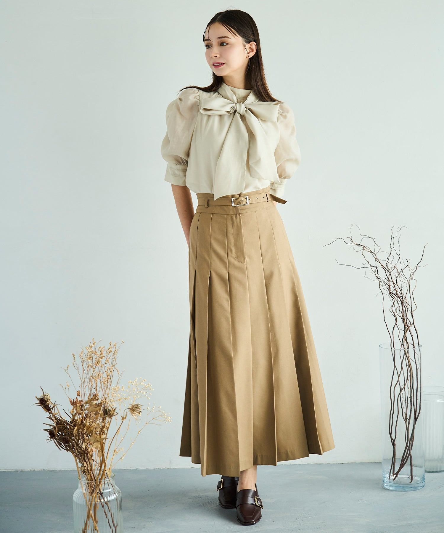 トランテアン ソン ドゥ モード 31 Sons de mode 2025秋冬新作 セミフレアプリーツスカート （CAMEL） CAMEL