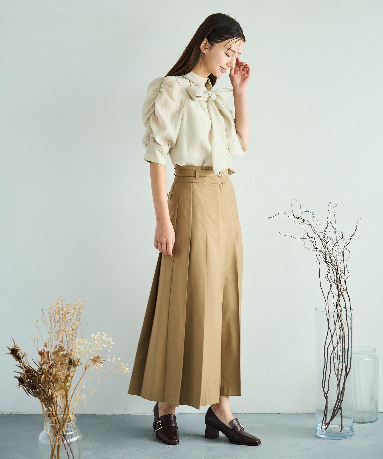 トランテアン ソン ドゥ モード 31 Sons de mode 2025秋冬新作 セミフレアプリーツスカート （CAMEL） CAMEL