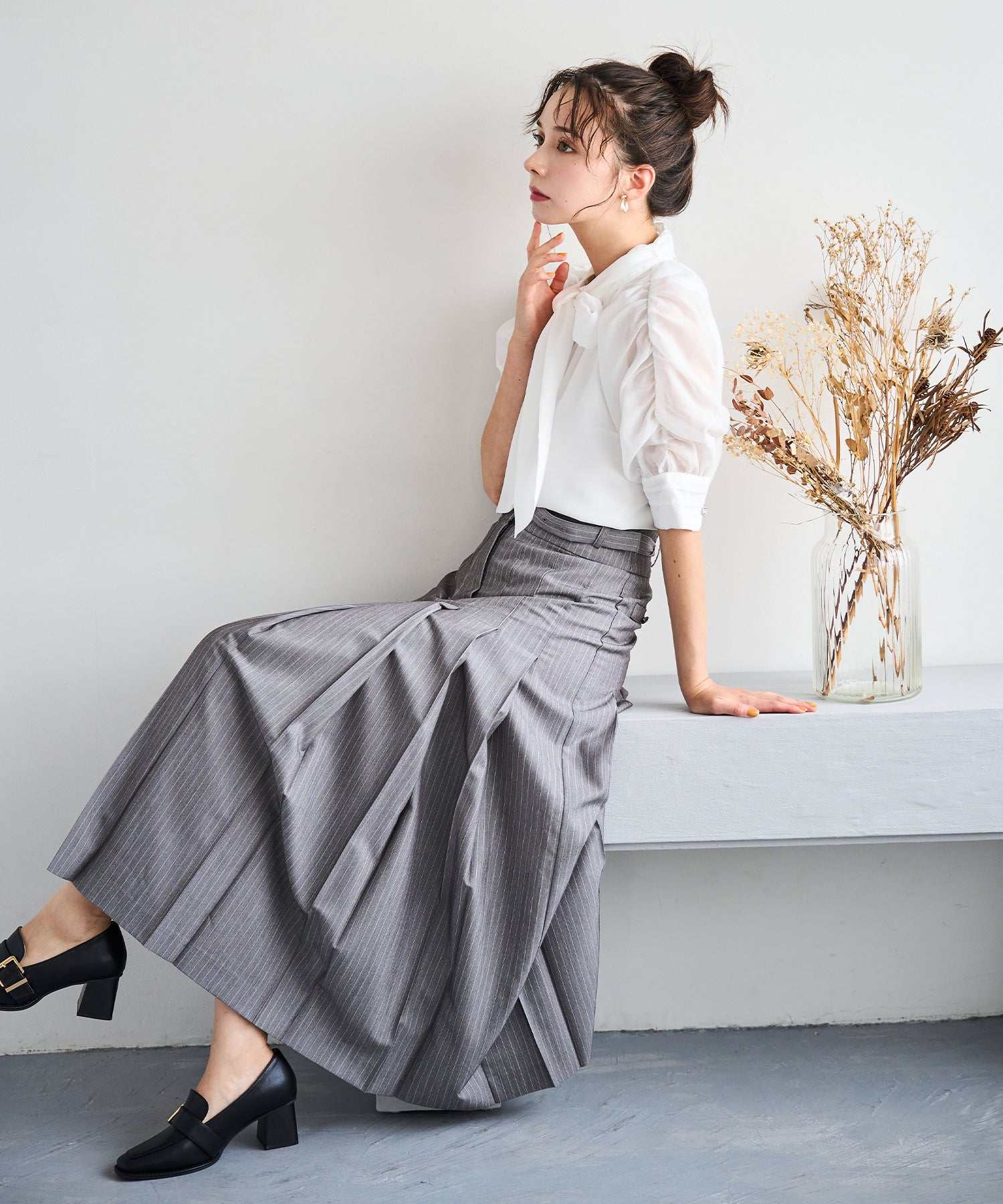 トランテアン ソン ドゥ モード 31 Sons de mode 2025秋冬新作 セミフレアプリーツスカート （GREY） GREY