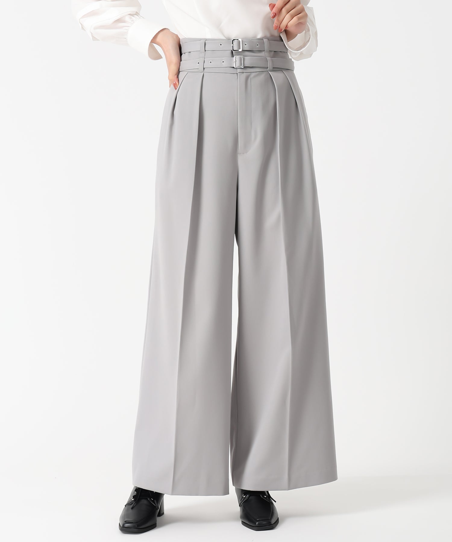 トランテアン ソン ドゥ モード 31 Sons de mode 2025秋冬新作 ダブルベルト付ワイドパンツ TT537303 （GREY） GREY