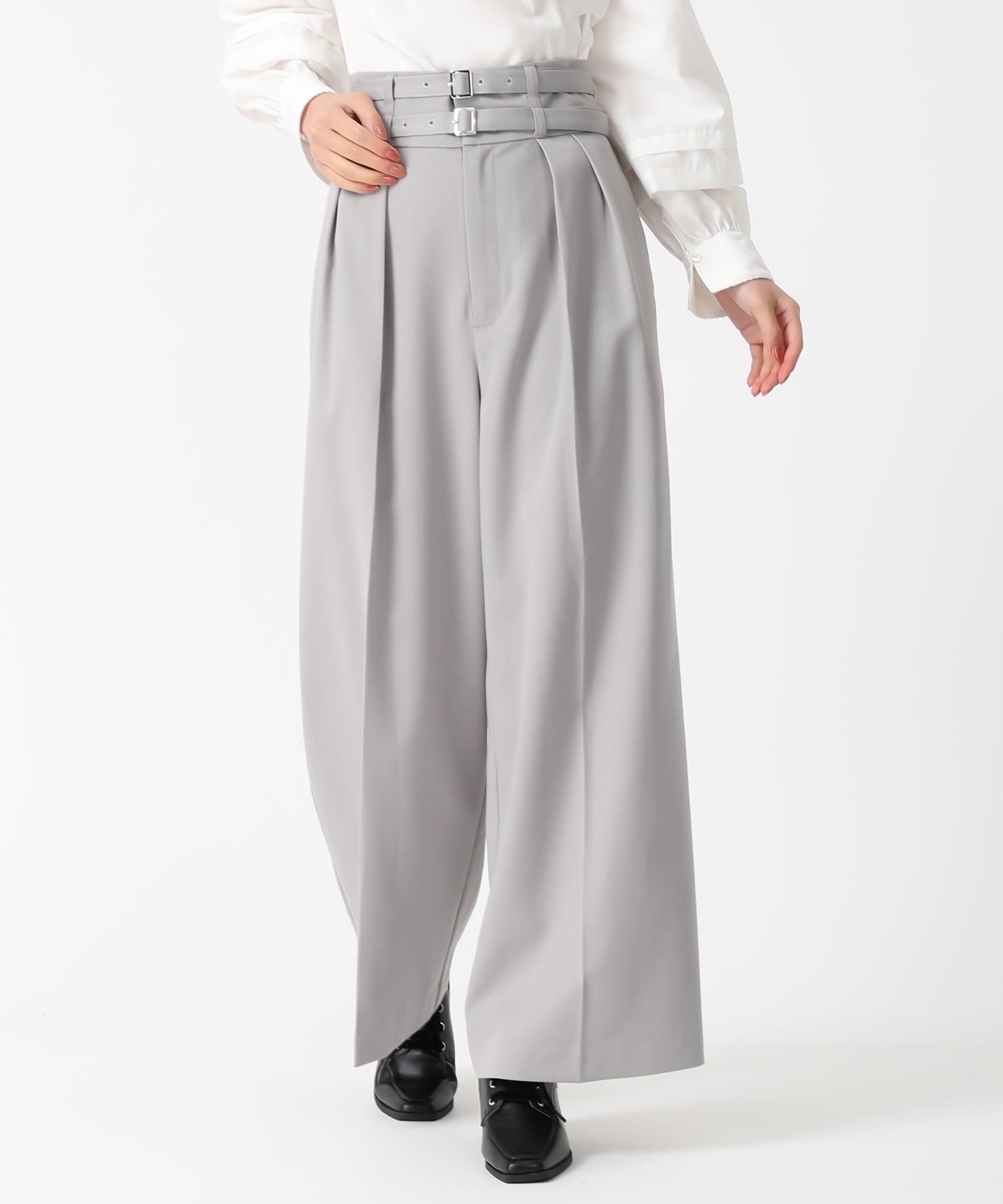 トランテアン ソン ドゥ モード 31 Sons de mode 2025秋冬新作 ダブルベルト付ワイドパンツ TT537303 （GREY） GREY