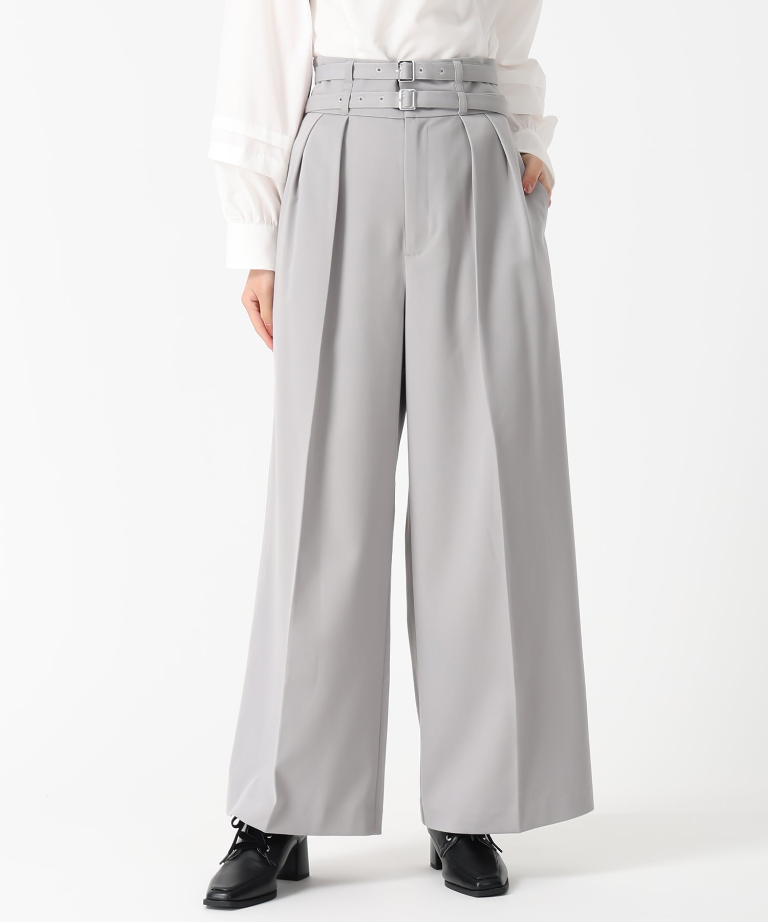トランテアン ソン ドゥ モード 31 Sons de mode 2025秋冬新作 ダブルベルト付ワイドパンツ TT537303 （GREY） GREY