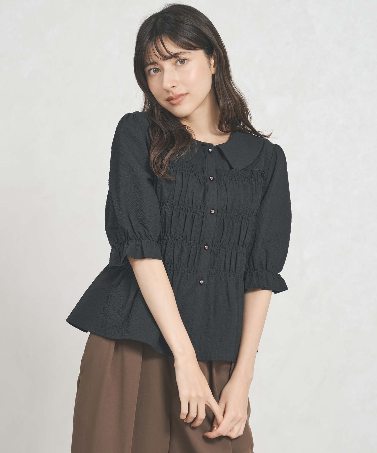 トランテアン ソン ドゥ モード 31 Sons de mode WEB限定 シャーリングペプラムブラウス TT558102 （BLACK） BLACK