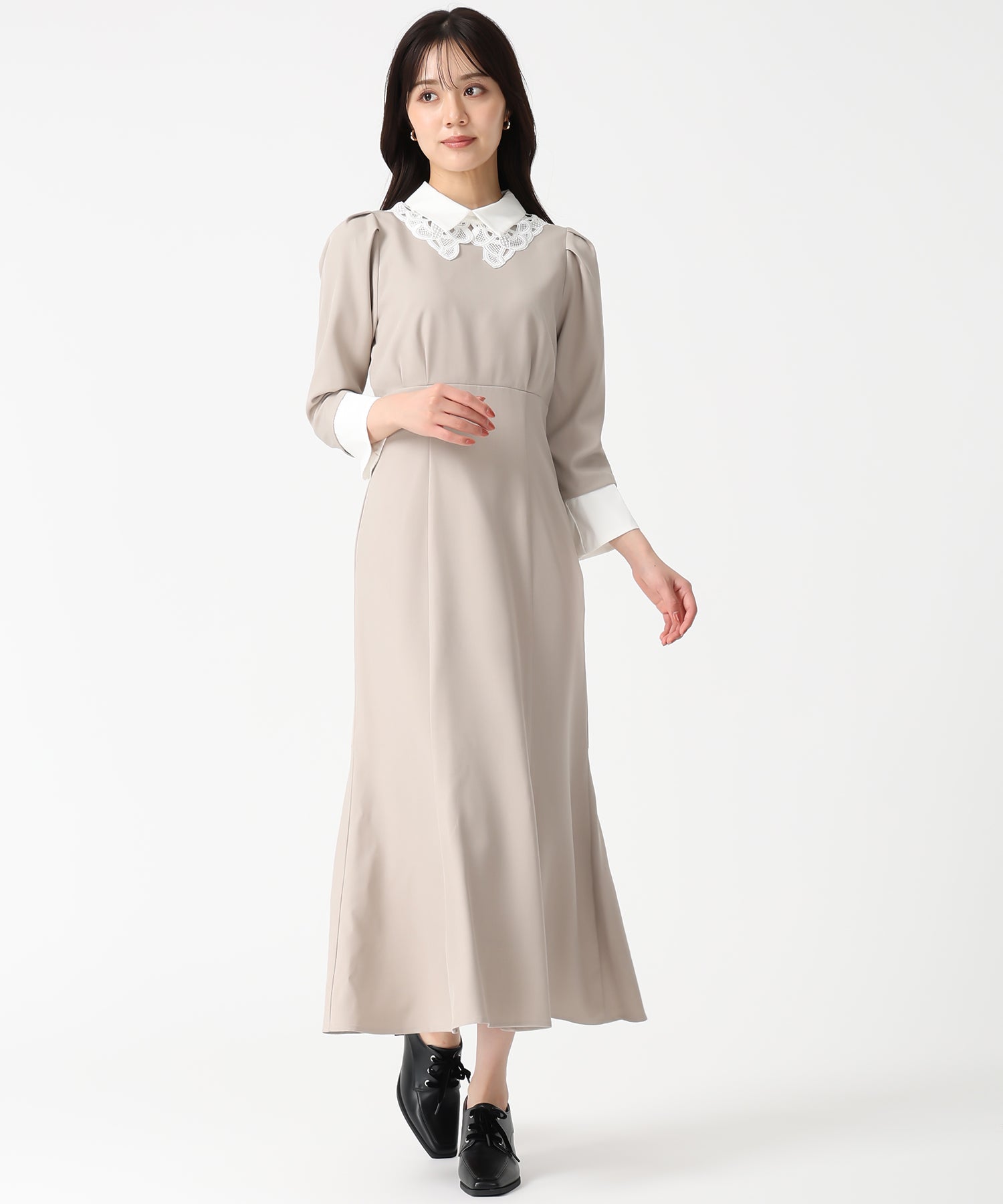 トランテアン ソン ドゥ モード 31 Sons de mode 2025秋冬新作 カフス付きマーメイドワンピース TT537411 （BEIGE） BEIGE