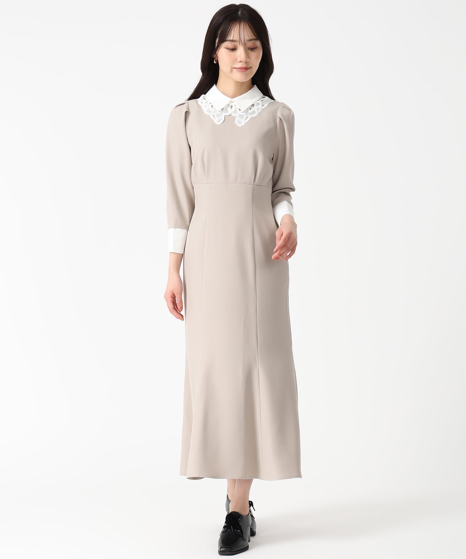 トランテアン ソン ドゥ モード 31 Sons de mode 2025秋冬新作 カフス付きマーメイドワンピース TT537411 （BEIGE） BEIGE