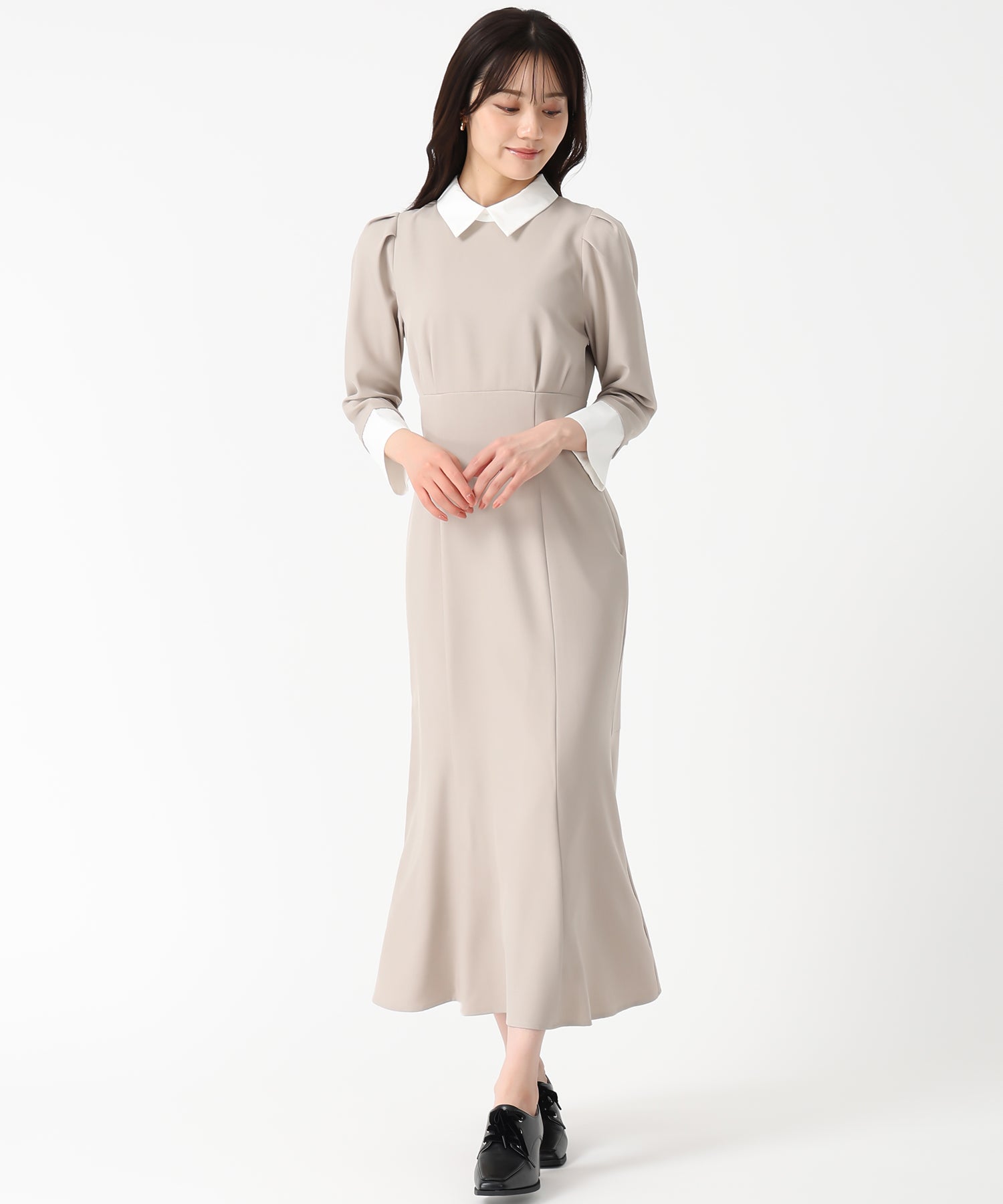 トランテアン ソン ドゥ モード 31 Sons de mode 2025秋冬新作 カフス付きマーメイドワンピース TT537411 （BEIGE） BEIGE