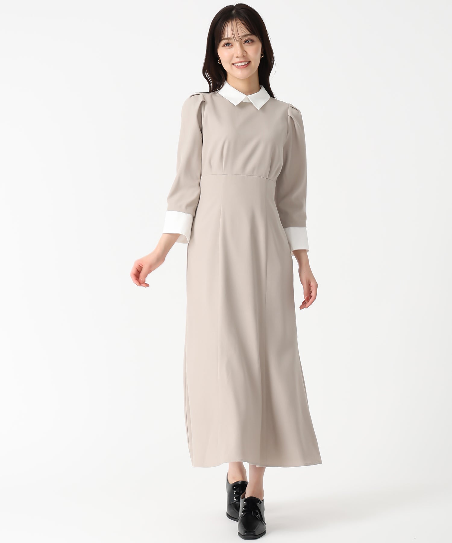 トランテアン ソン ドゥ モード 31 Sons de mode 2025秋冬新作 カフス付きマーメイドワンピース TT537411 （BEIGE） BEIGE