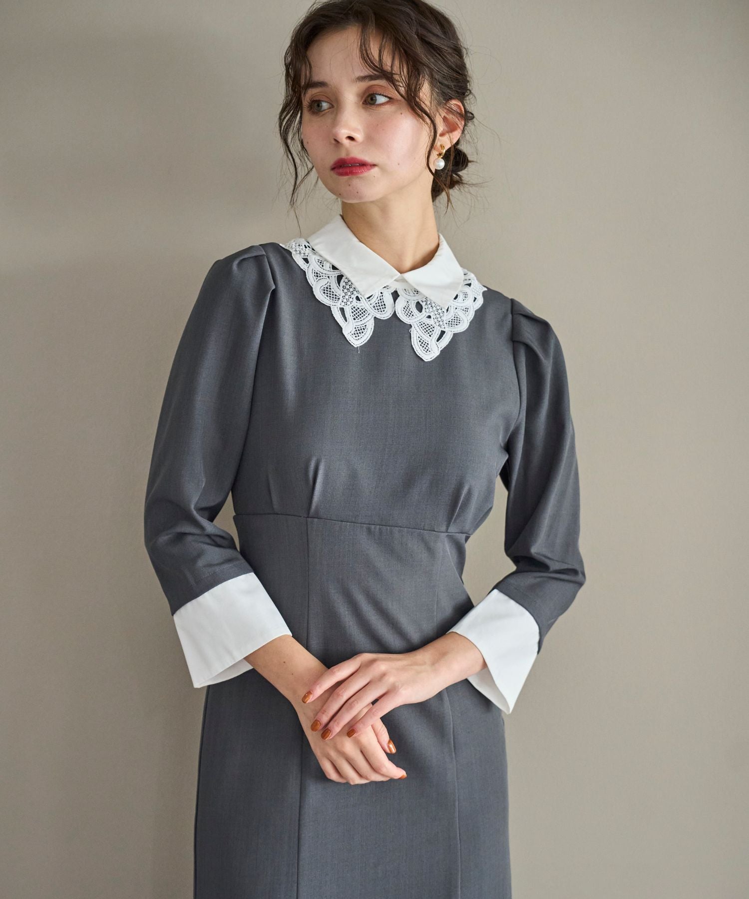 トランテアン ソン ドゥ モード 31 Sons de mode 2025秋冬新作 カフス付きマーメイドワンピース TT537411 （CH.GREY） CH.GREY