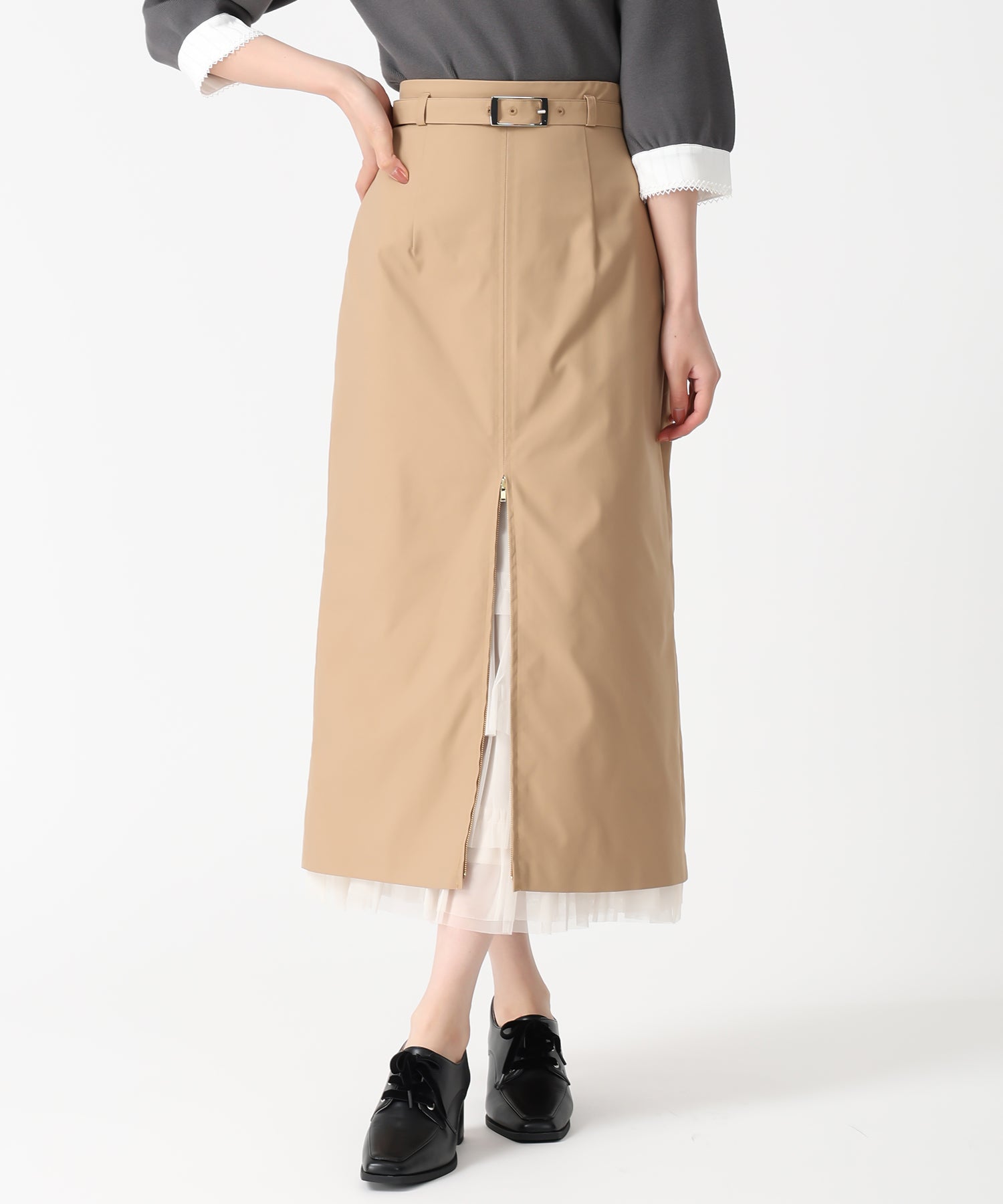 トランテアン ソン ドゥ モード 31 Sons de mode 2025秋冬新作 チュールティアードインナーツイルスカート TT537211 （BEIGE） BEIGE