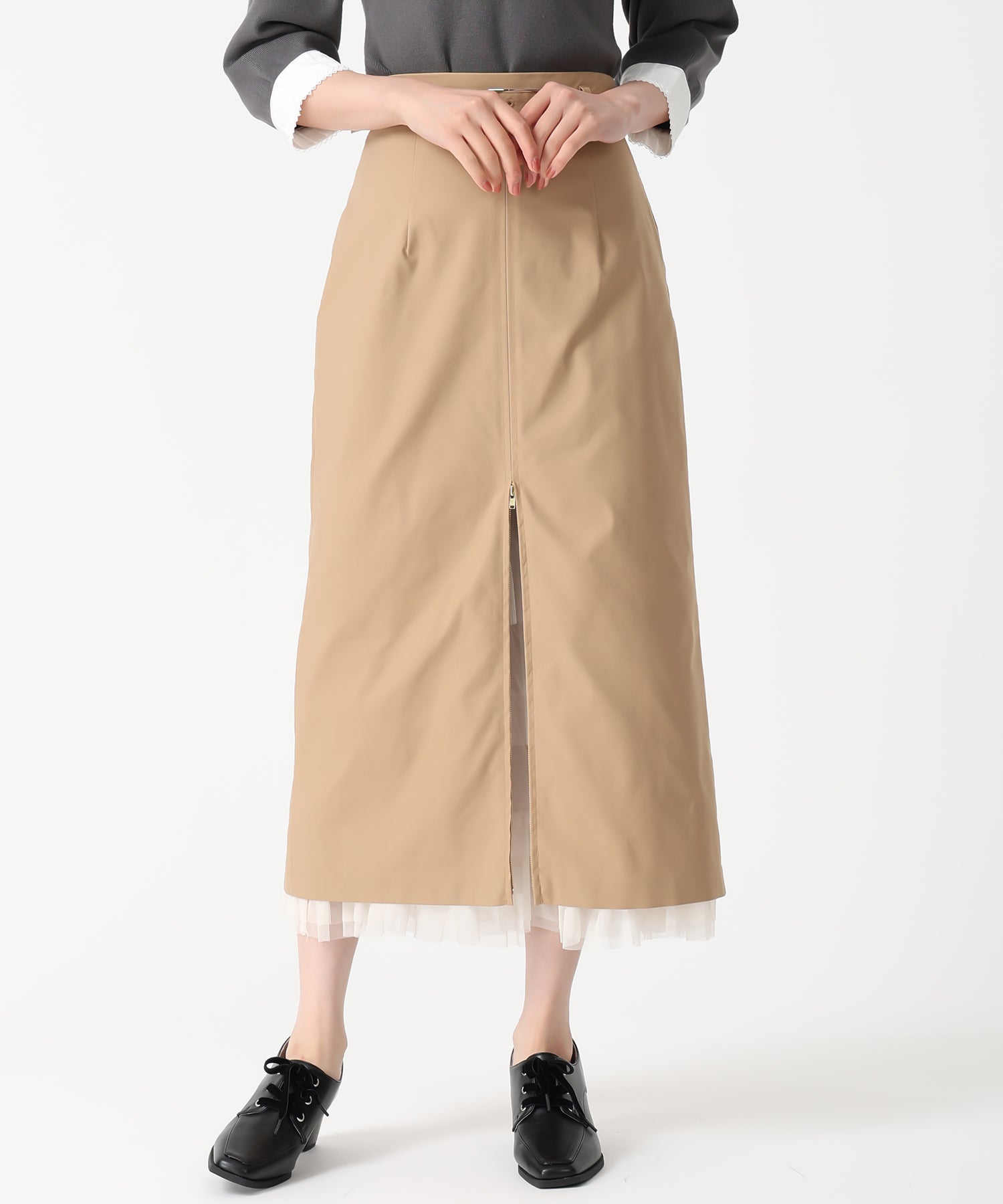 トランテアン ソン ドゥ モード 31 Sons de mode 2025秋冬新作 チュールティアードインナーツイルスカート TT537211 （BEIGE） BEIGE