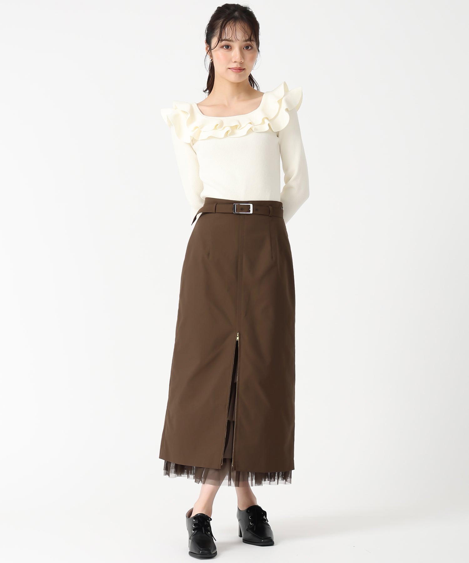 トランテアン ソン ドゥ モード 31 Sons de mode 2025秋冬新作 チュールティアードインナーツイルスカート TT537211 （BEIGE） BEIGE