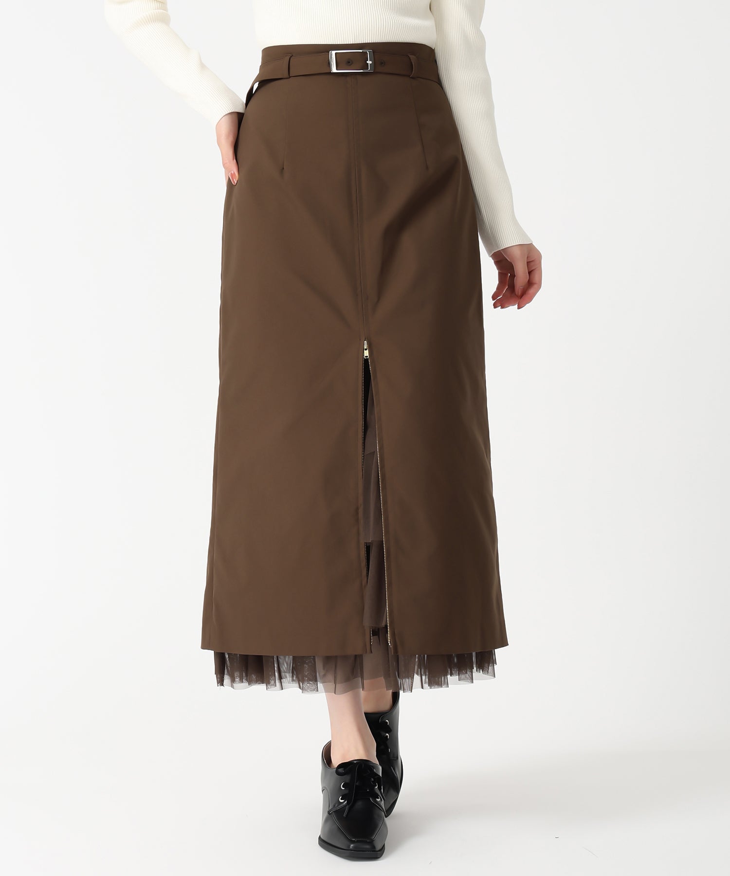 トランテアン ソン ドゥ モード 31 Sons de mode 2025秋冬新作 チュールティアードインナーツイルスカート TT537211 （BROWN） BROWN
