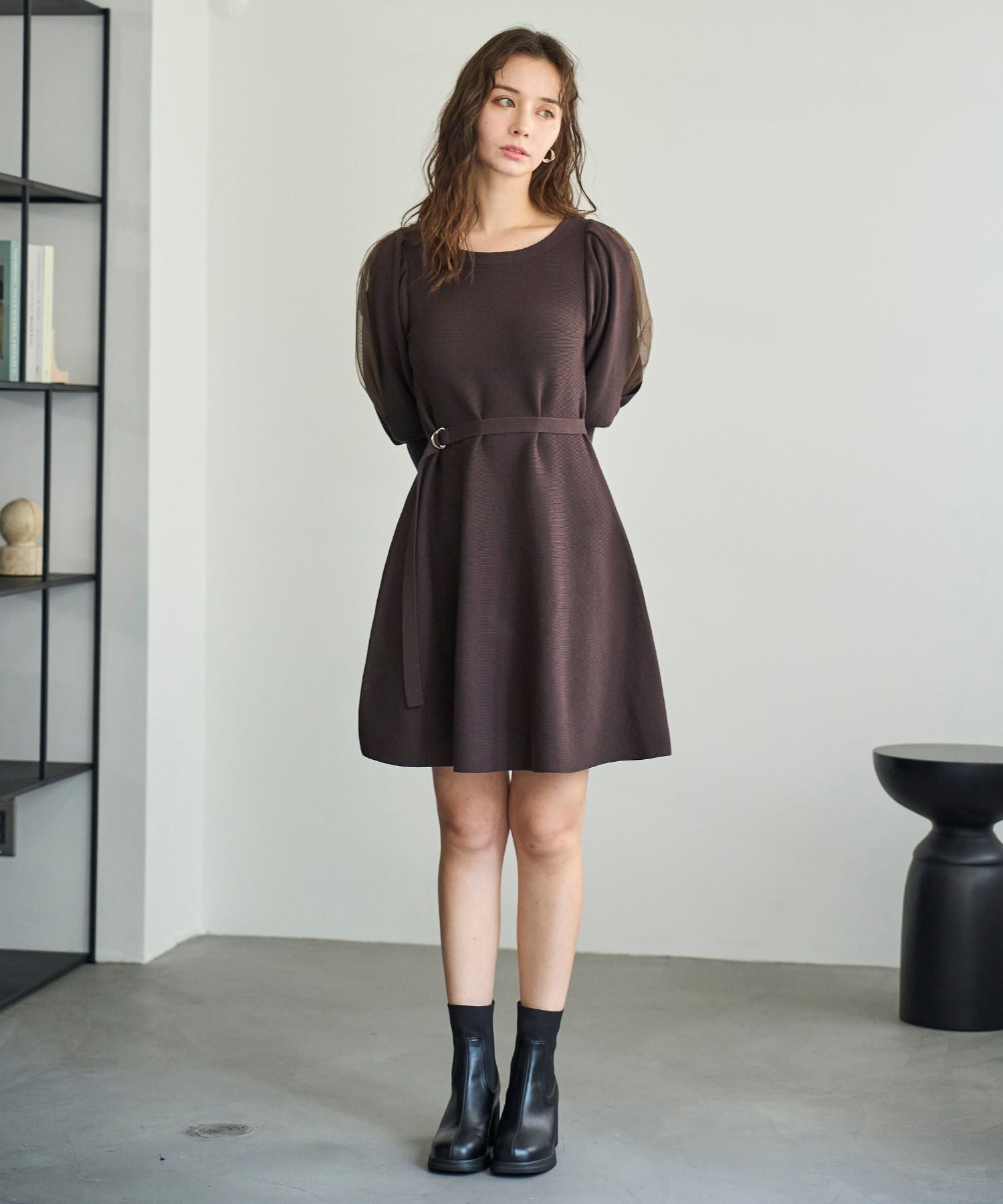 トランテアン ソン ドゥ モード 31 Sons de mode 2025秋冬新作 肩リボンミニニットワンピース TT537409 （BROWN） BROWN