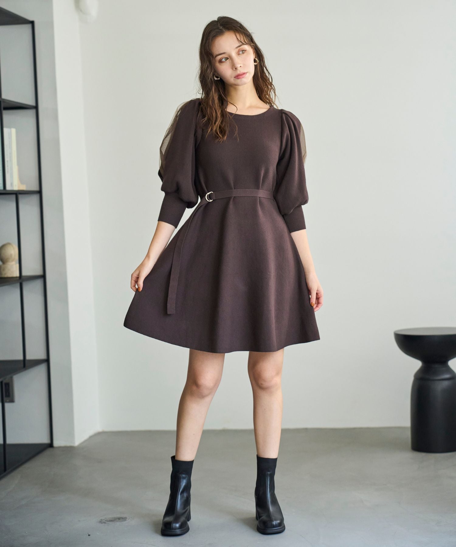 トランテアン ソン ドゥ モード 31 Sons de mode 2025秋冬新作 肩リボンミニニットワンピース TT537409 （BROWN） BROWN