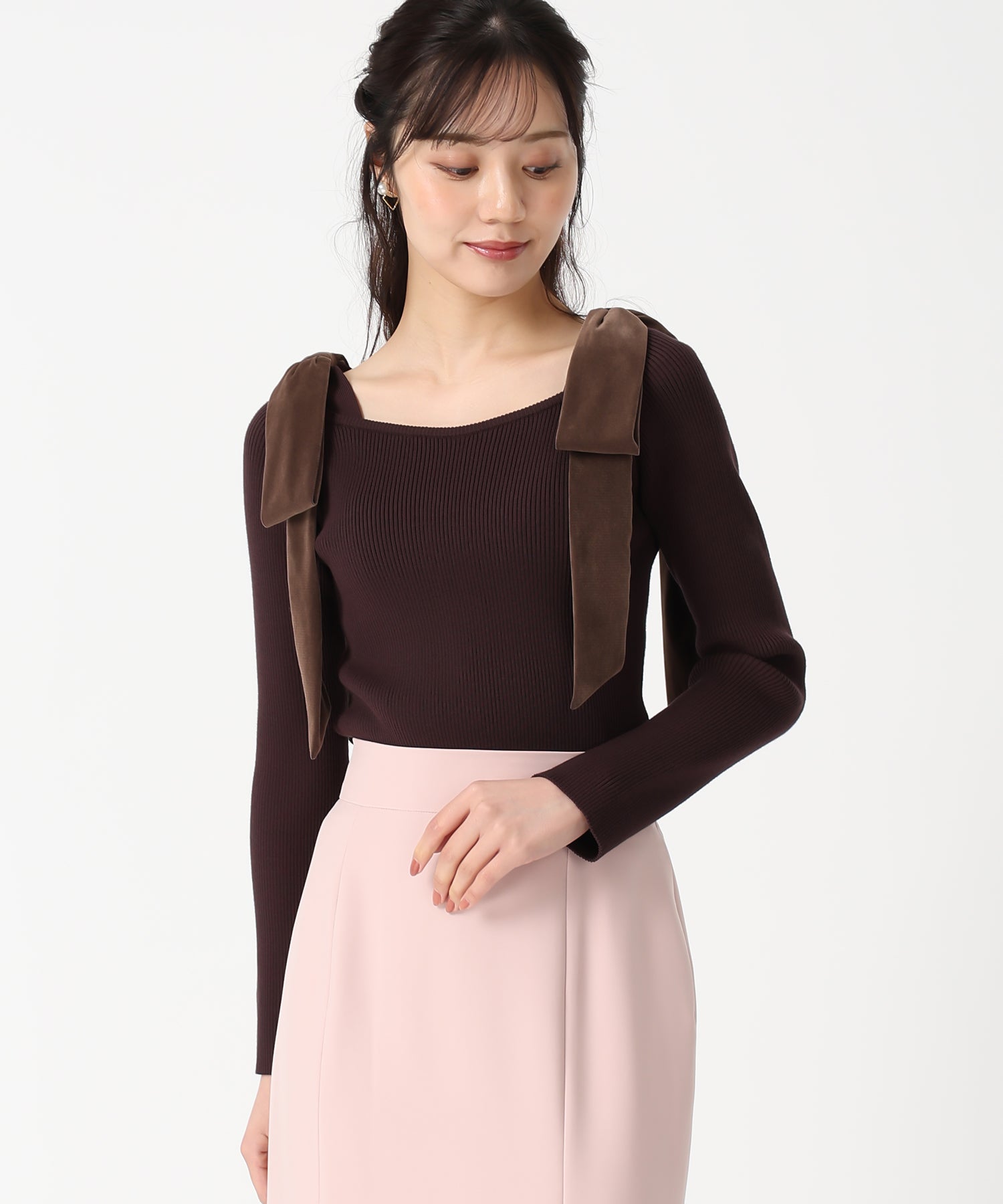 トランテアン ソン ドゥ モード 31 Sons de mode 2025秋冬新作 ベロア肩リボンニット TT538309 （BROWN） BROWN