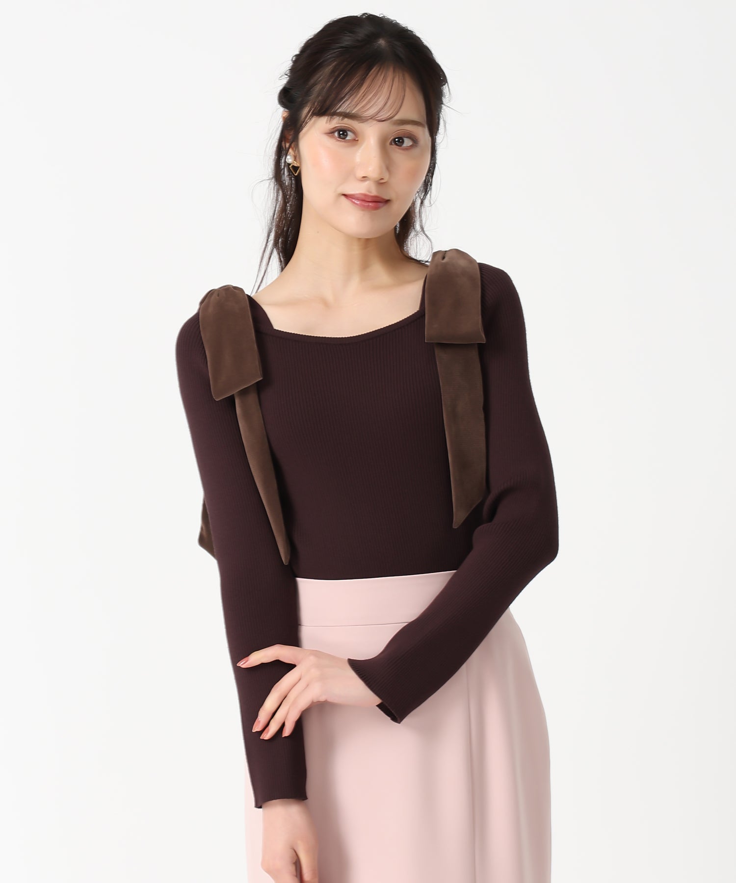 トランテアン ソン ドゥ モード 31 Sons de mode 2025秋冬新作 ベロア肩リボンニット TT538309 （BROWN） BROWN