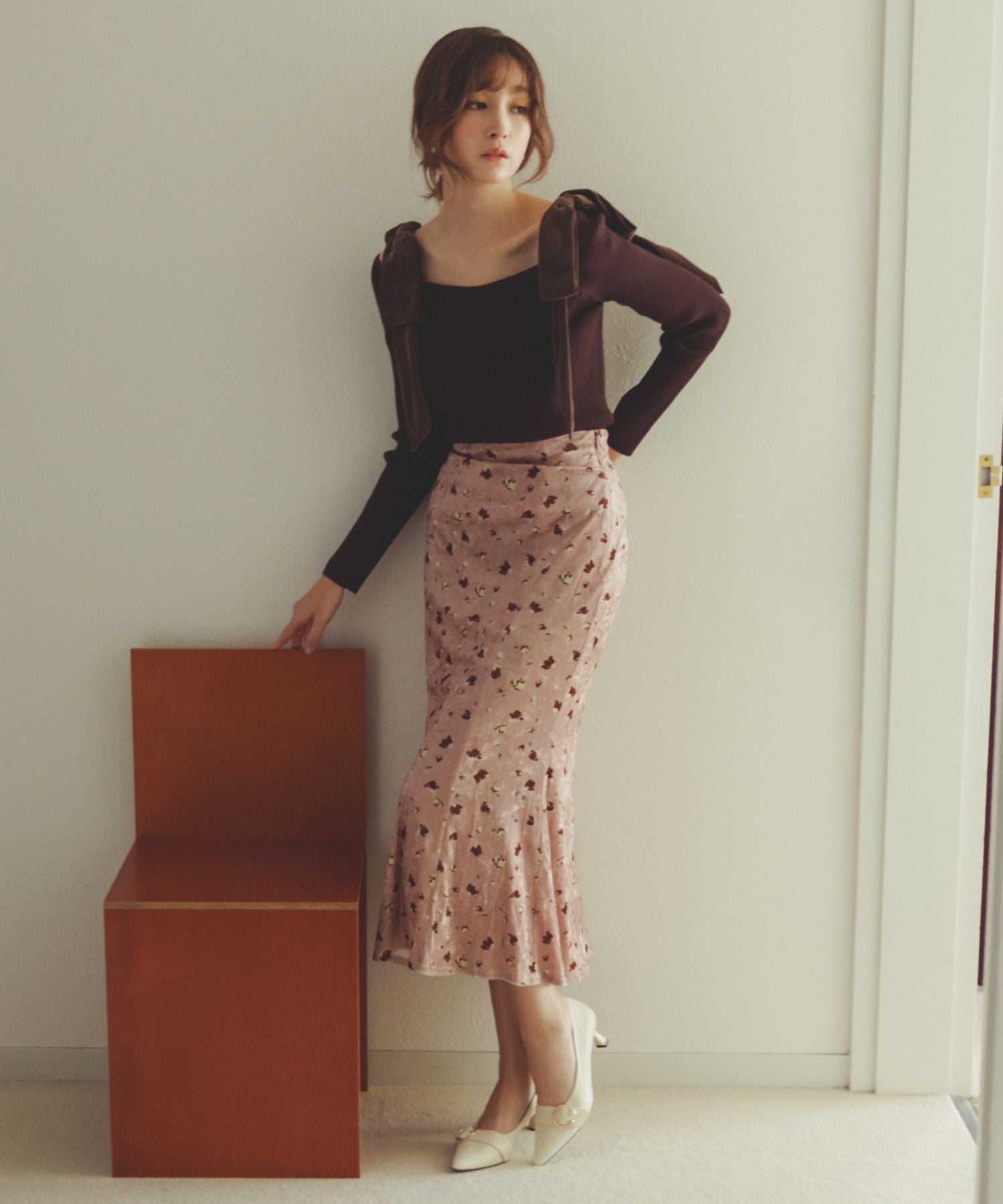 トランテアン ソン ドゥ モード 31 Sons de mode 2025秋冬新作 ベルベットフラワースカート TT537209 （PINK） PINK