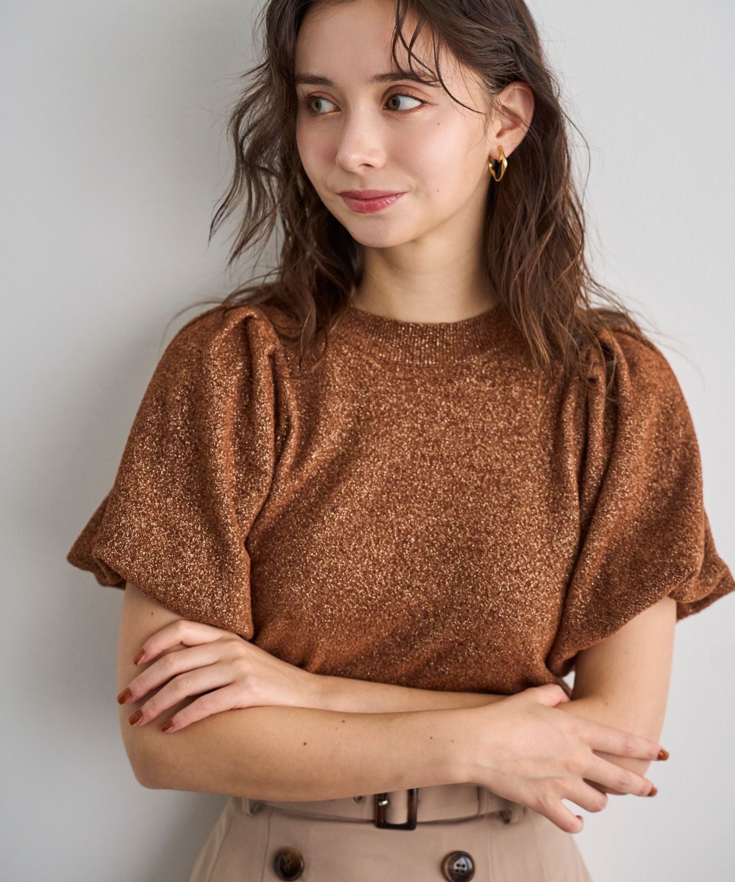 トランテアン ソン ドゥ モード 31 Sons de mode 2028秋冬新作 モール半袖ニット TT538308 （BROWN） BROWN