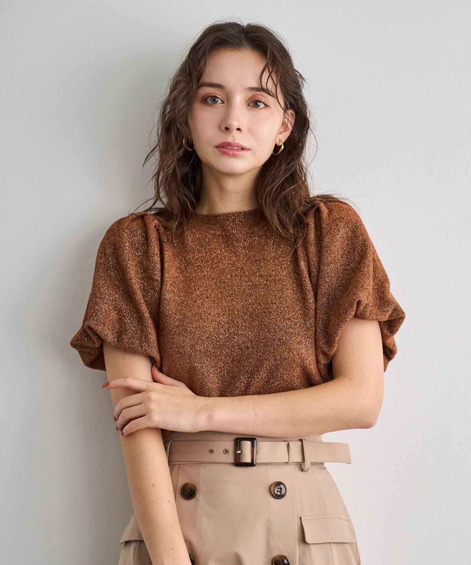 トランテアン ソン ドゥ モード 31 Sons de mode 2028秋冬新作 モール半袖ニット TT538308 （BROWN） BROWN