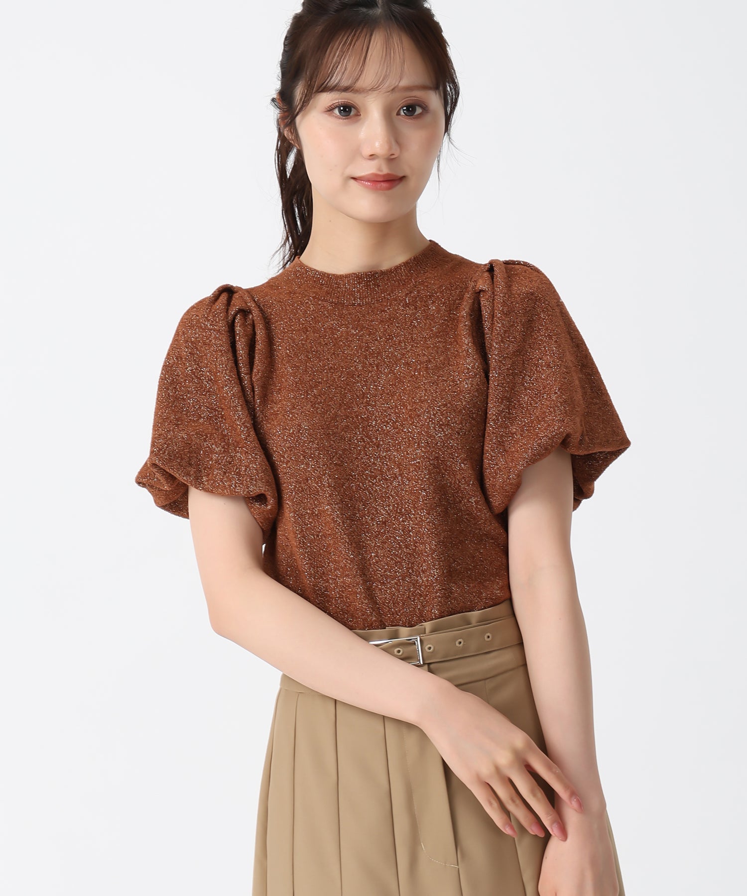 トランテアン ソン ドゥ モード 31 Sons de mode 2028秋冬新作 モール半袖ニット TT538308 （BROWN） BROWN