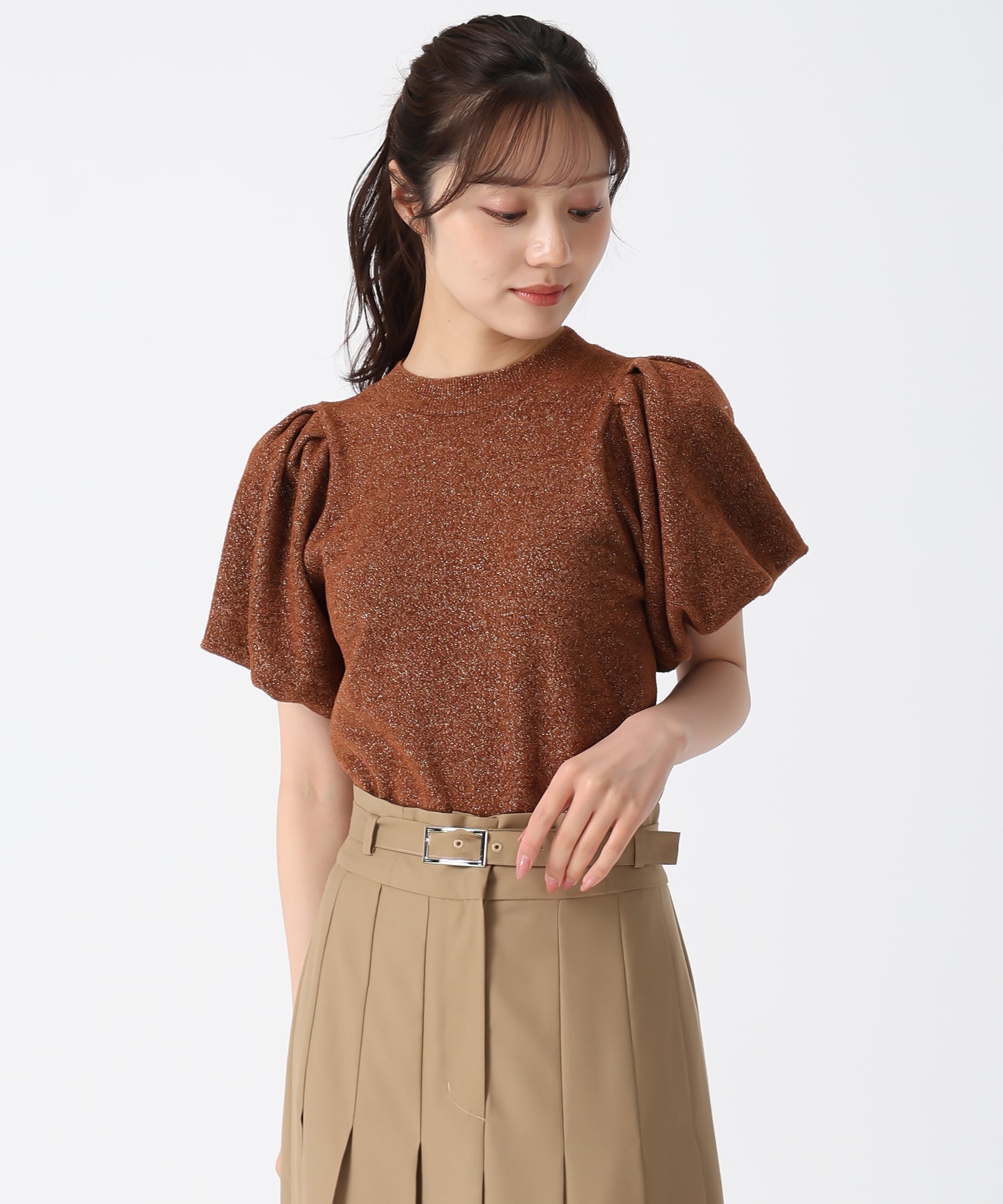 トランテアン ソン ドゥ モード 31 Sons de mode 2028秋冬新作 モール半袖ニット TT538308 （BROWN） BROWN