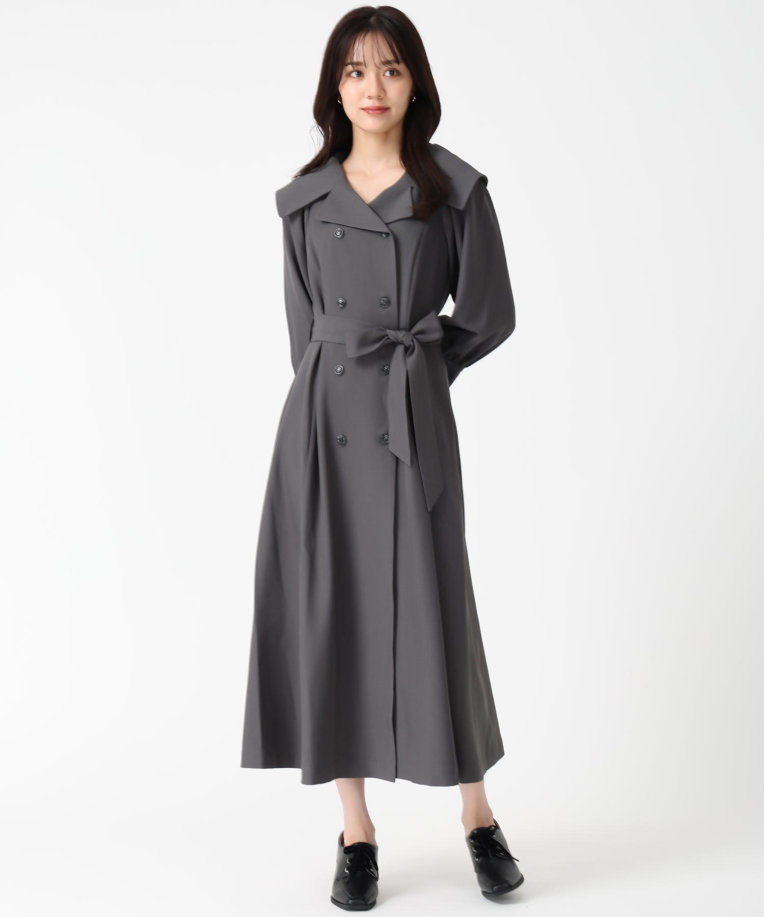 トランテアン ソン ドゥ モード 31 Sons de mode 2025秋冬新作 ビッグ襟付きトレンチ風ワンピース TT547401 （GREY） GREY