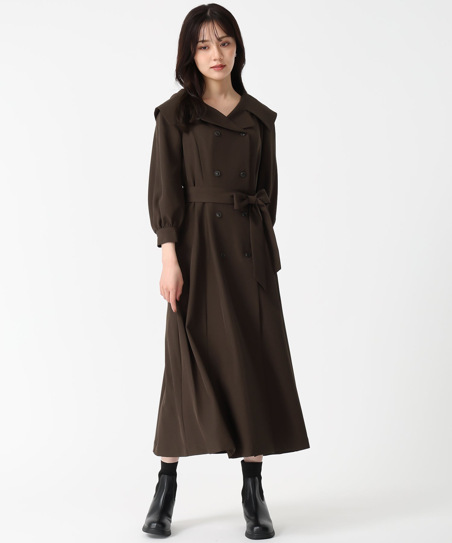 トランテアン ソン ドゥ モード 31 Sons de mode 2025秋冬新作 ビッグ襟付きトレンチ風ワンピース TT547401 （BROWN） BROWN