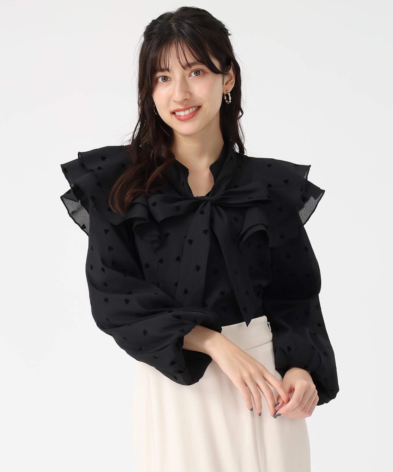 トランテアン ソン ドゥ モード 31 Sons de mode 2025秋冬新作 ハートフロッキーブラウス TT538110 （BLACK） BLACK