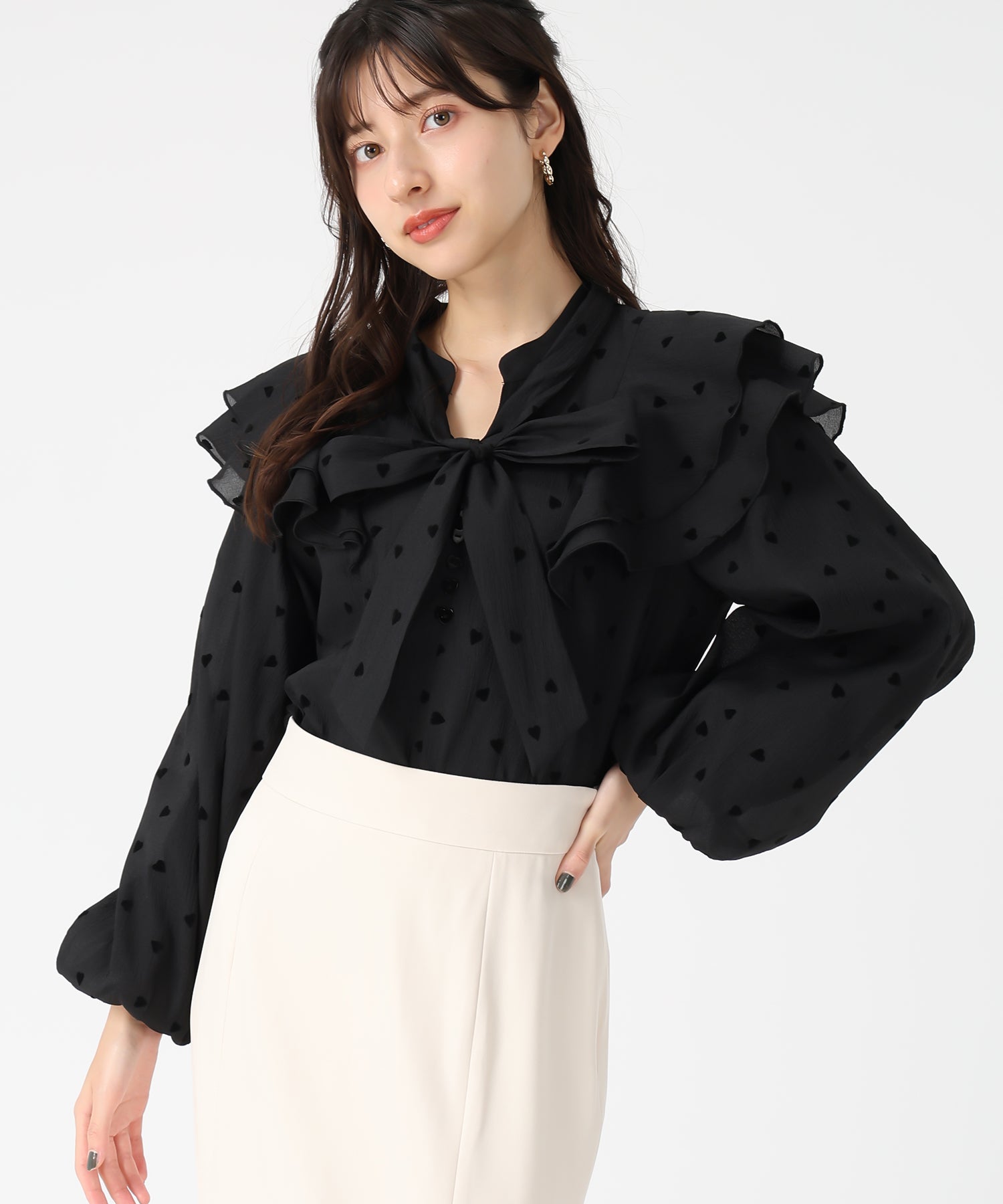 トランテアン ソン ドゥ モード 31 Sons de mode 2025秋冬新作 ハートフロッキーブラウス TT538110 （BLACK） BLACK