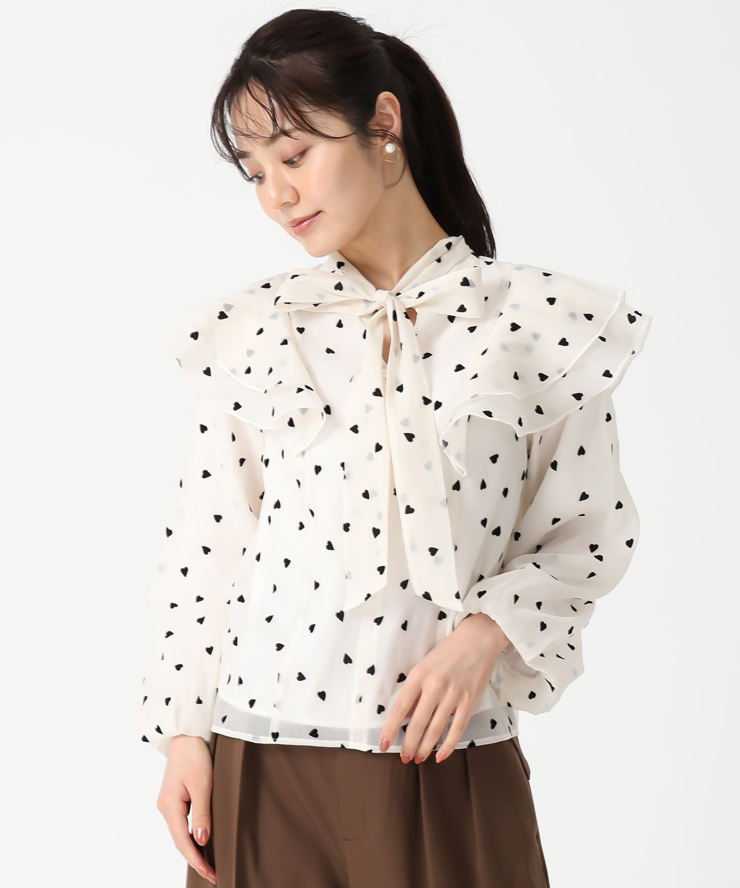 トランテアン ソン ドゥ モード 31 Sons de mode 2025秋冬新作 ハートフロッキーブラウス TT538110 （BLACK） BLACK