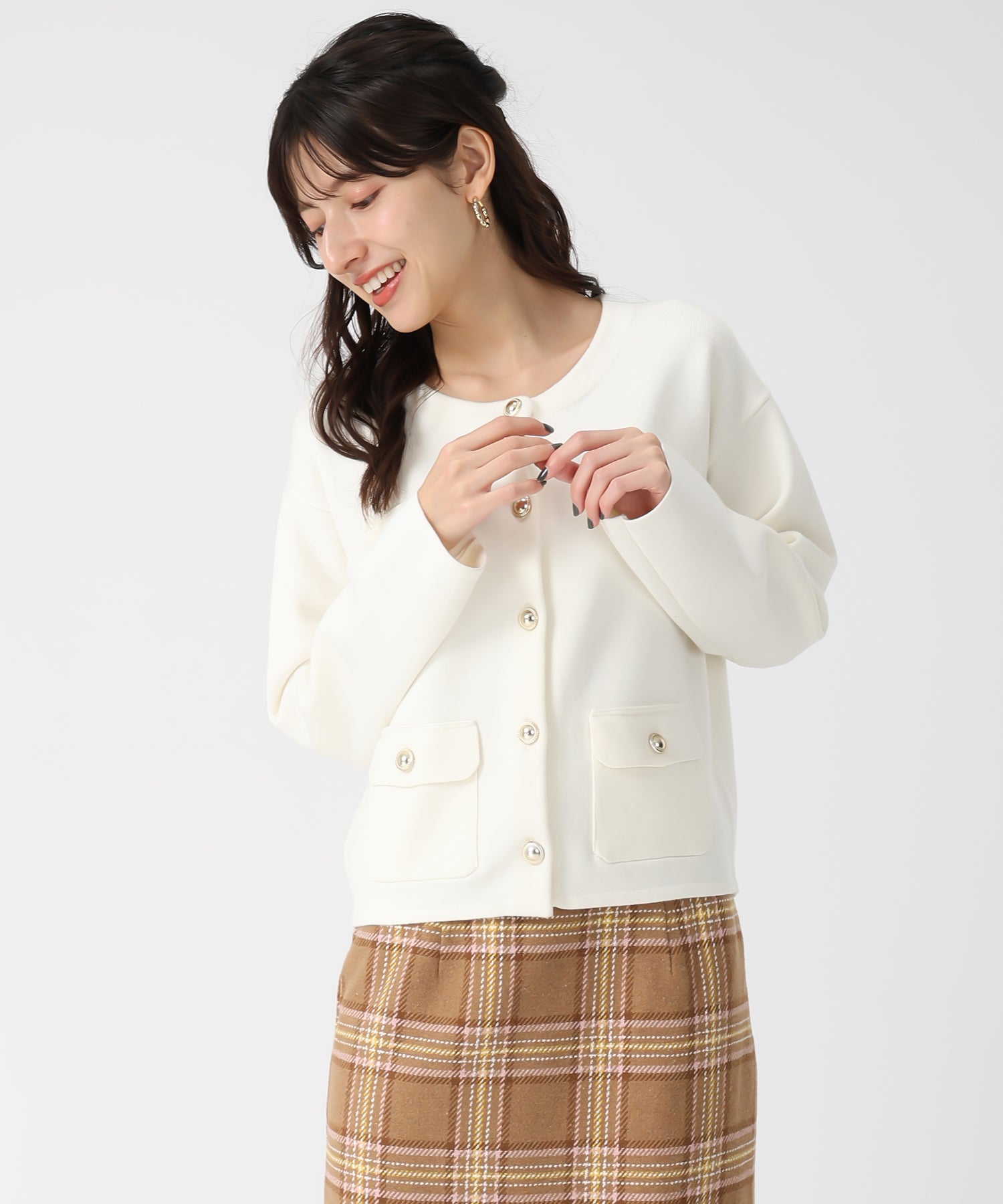 トランテアン ソン ドゥ モード 31 Sons de mode 2025秋冬新作 ダブルフラップニットジャケット TT538504 （OFF-WHITE） OFF-WHITE